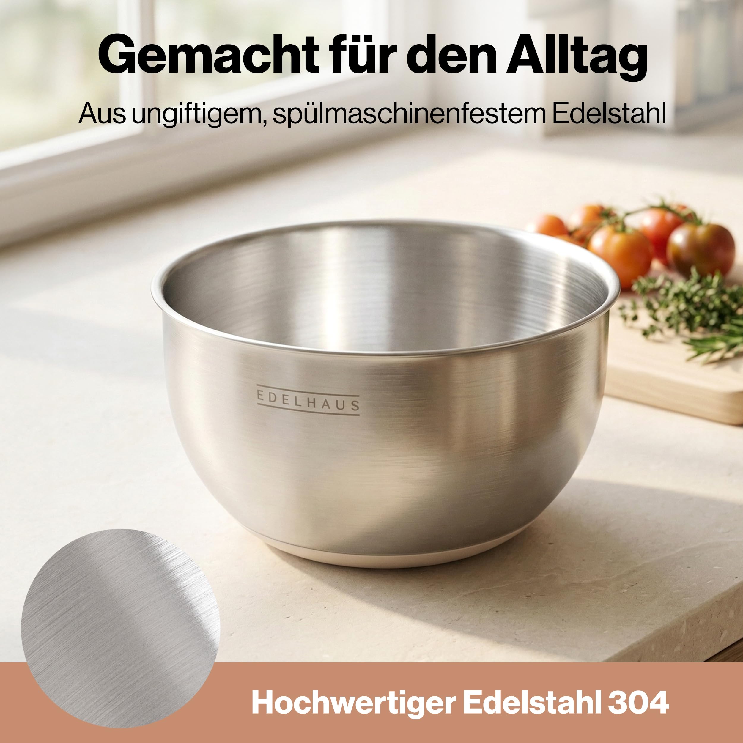 EDELHAUS Salatschleuder Edelstahl 4,5L – Salad Spinner mit Stopp-Taste, Ausgießer & Kurbel | Salatschüssel mit rutschfestem Boden | BPA-frei Salatschleuder mit Deckel | Spülmaschinengeeignet