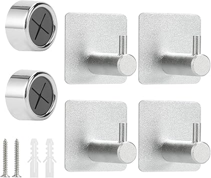 HIFOT Ganchos Adhesivos Ganchos para Toallas 6pcs, Toallero de pared Toallero Autoadhesivo Redondo-Cromo Perchas Pared, Aluminio Colgadores Pared para ...
