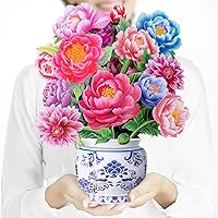 Airpark 3D Pop-Up Peony Flower Bouquet Card - Birthday, Thank You, Get Well Greeting with Blank Note Card & Envelope