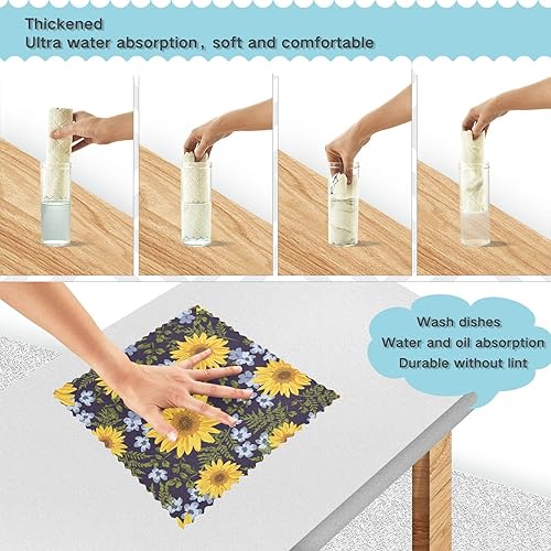 Miniatura 4 de Seamless Pattern Sunflowers Towels for Drying Dishes Camping Tea Towel Set Cotton Dish Towels Absorbent Kitchen Tie Hand Towels