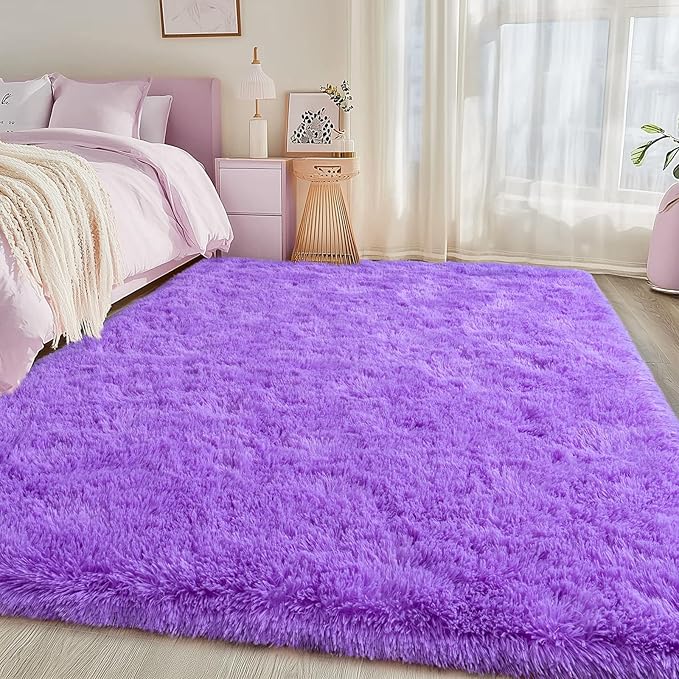 Fluffy Shag Rugs for Bedroom Girls, Soft 4x6 Purple Shaggy Carpet Rug for Kids Room Nursery Dorm, Non Slip Fuzzy Plush Indoor Floor Throw Rug for Living Room Home Decor Aesthetic