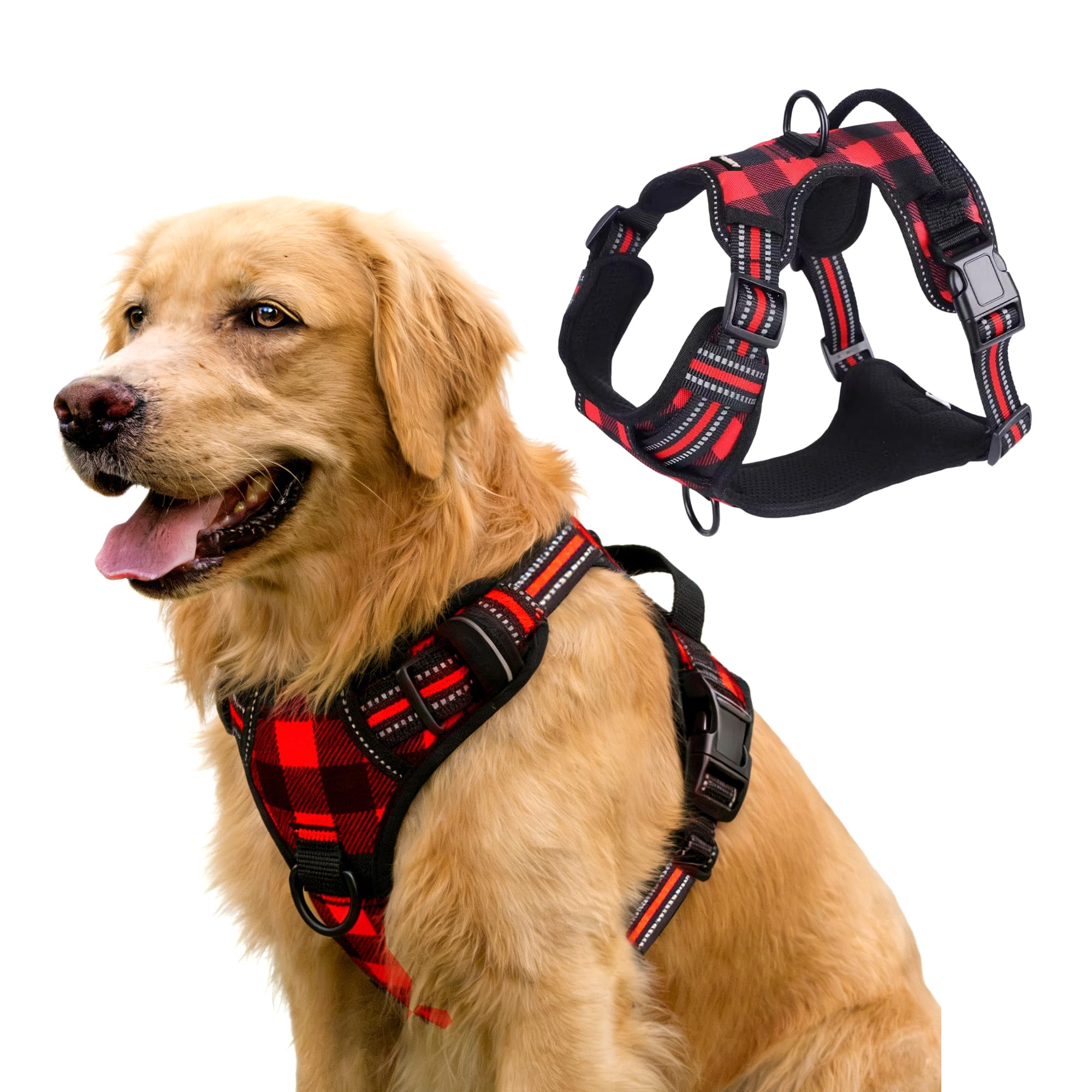 Harnais anti-traction pour grand chien XL qui tire en laisse motif rouge