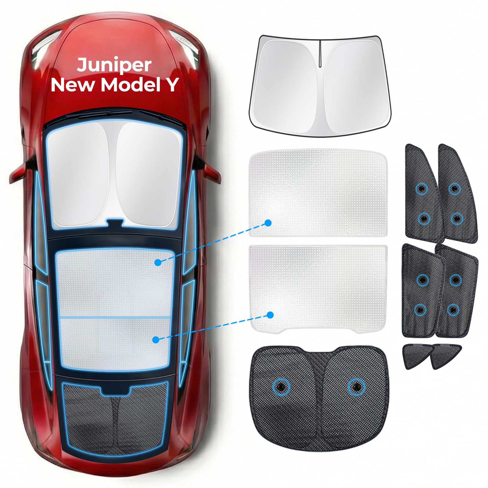 10 Pack Roof Sunshade &amp; Full Window Shades for 25–26 Tesla Model Y Juniper