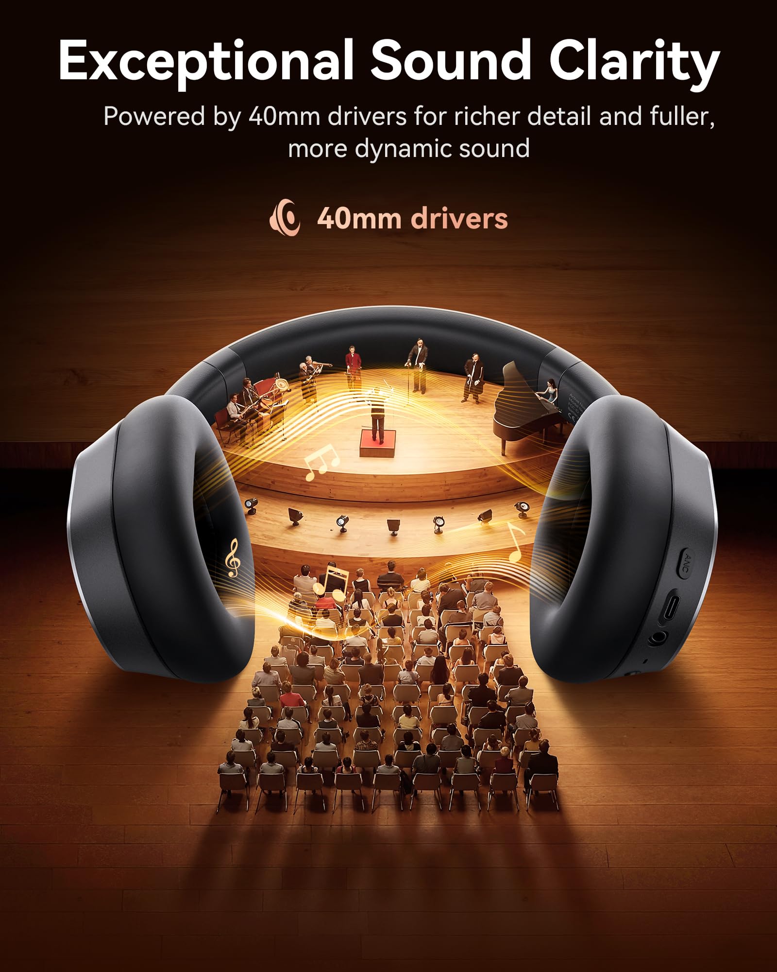 bmani Hybrid Active Noise Cancelling Headphones,120H Playtime Wireless Headphones Bluetooth 6.0 with Power Display, 6-Mic ENC Calls, 360° Spatial Audio Over Ear Headphones Headset for Travel Game — view 6