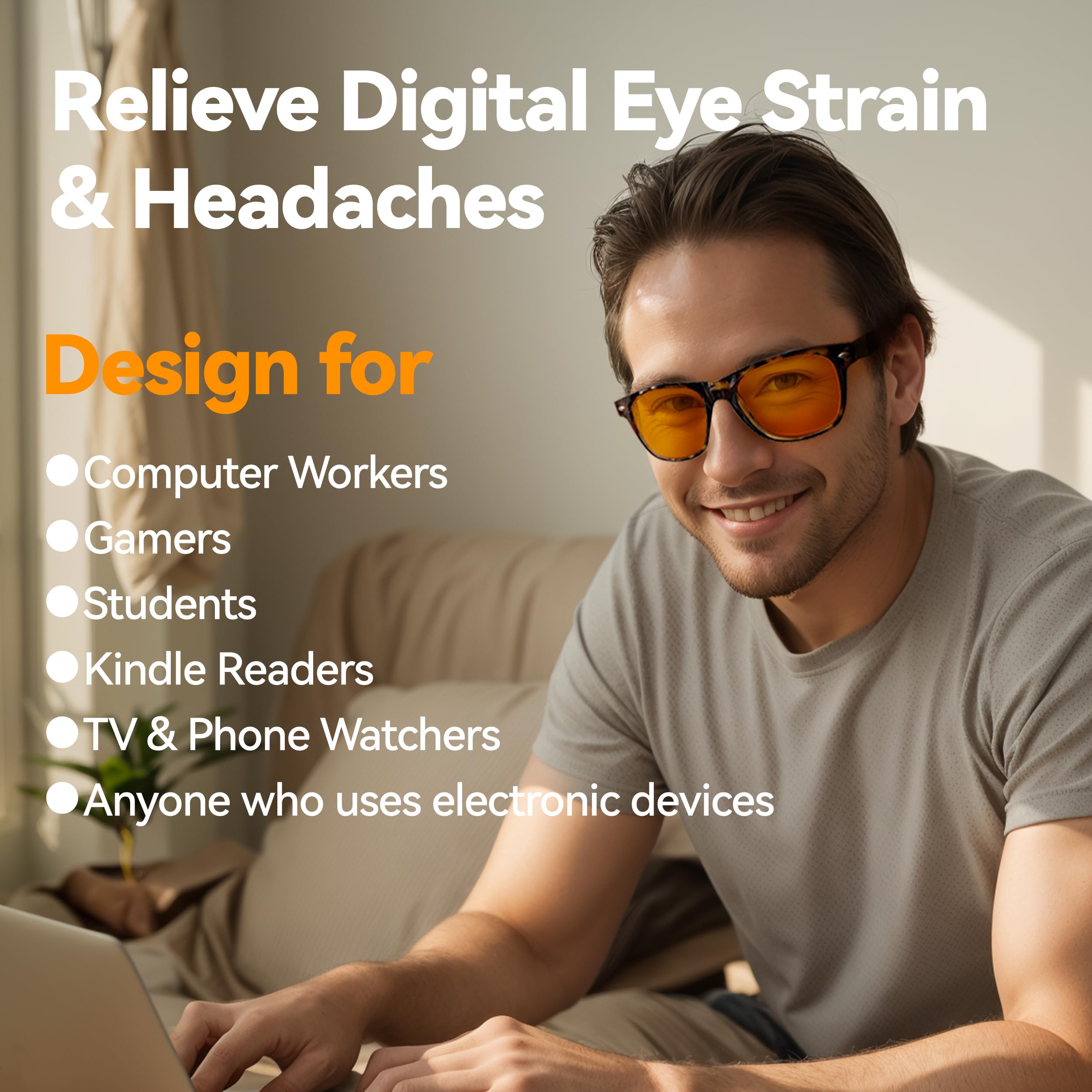 VIKISOIO 99% Blue Light Blocking Glasses Women Men, Relieve Eye Strain, Sleeping Glasses, Amber Glasses for Gamer, Computer, TV (Tortoise-Amber Max)