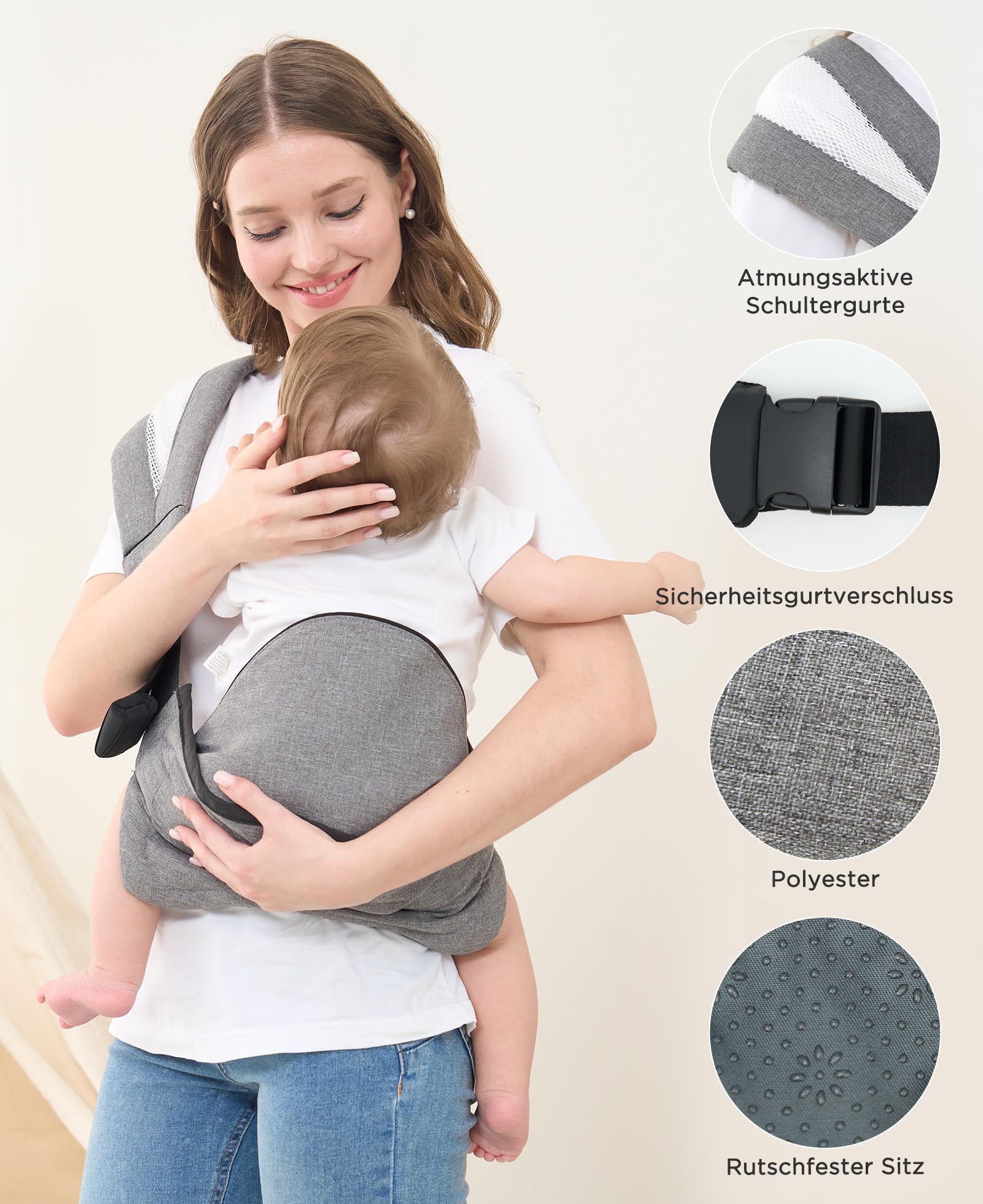 GAGAKU Cinghie Per Bambini Tracolla Imbottita Regolabile Portabebè Ergonomico Portatile Con Seggiolino Antiscivolo Per Neonati E Bambini Piccoli (10-45lbs) - Grigio