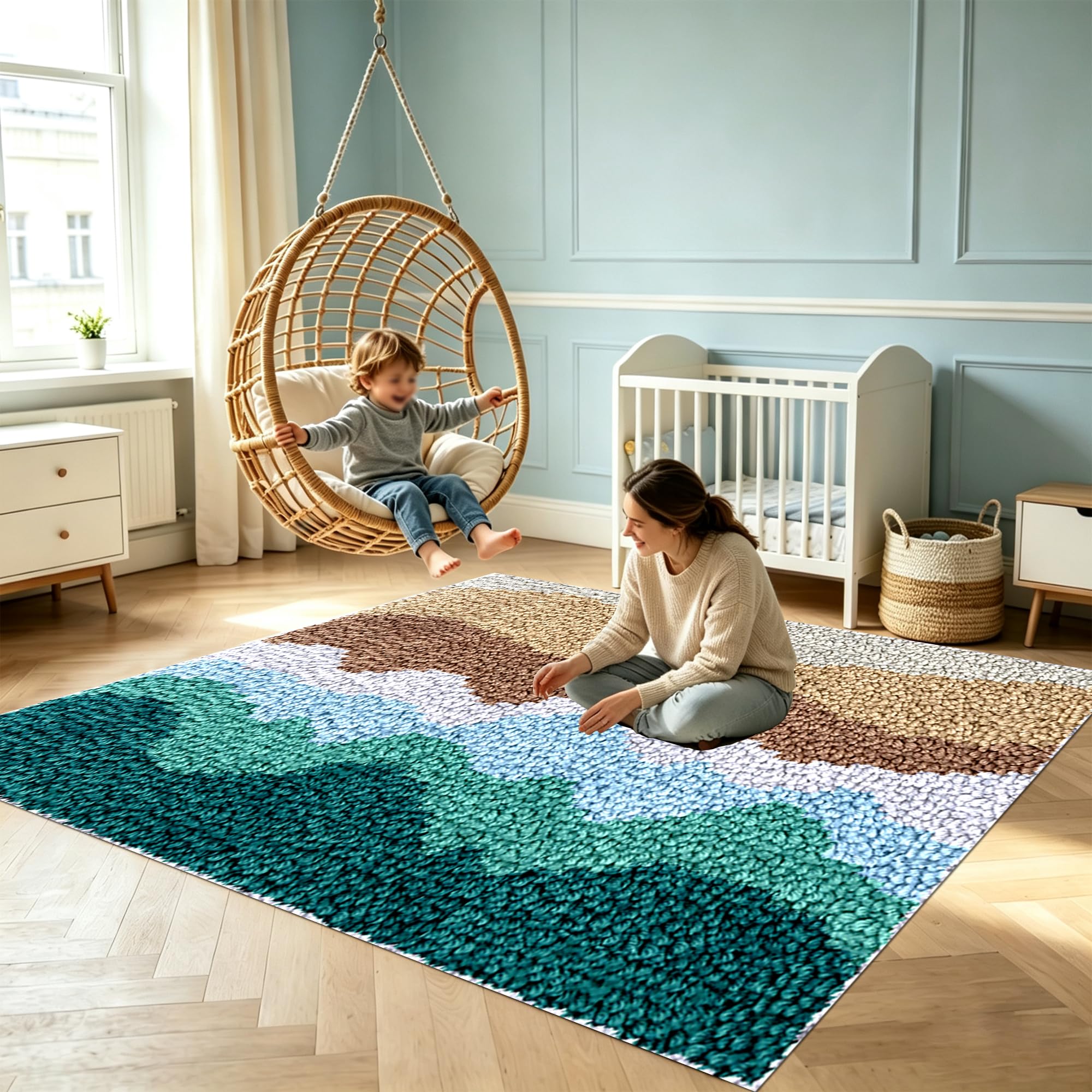 Knüpfteppich Zum Selber Knüpfen DIY Knüpfhaken-Sets für Anfänger Groß Vorgedrucktes Muster Leinwand Teppich, Stickerei Handwerk Für Erwachsene Handarbeiten Teppich 61x87 cm