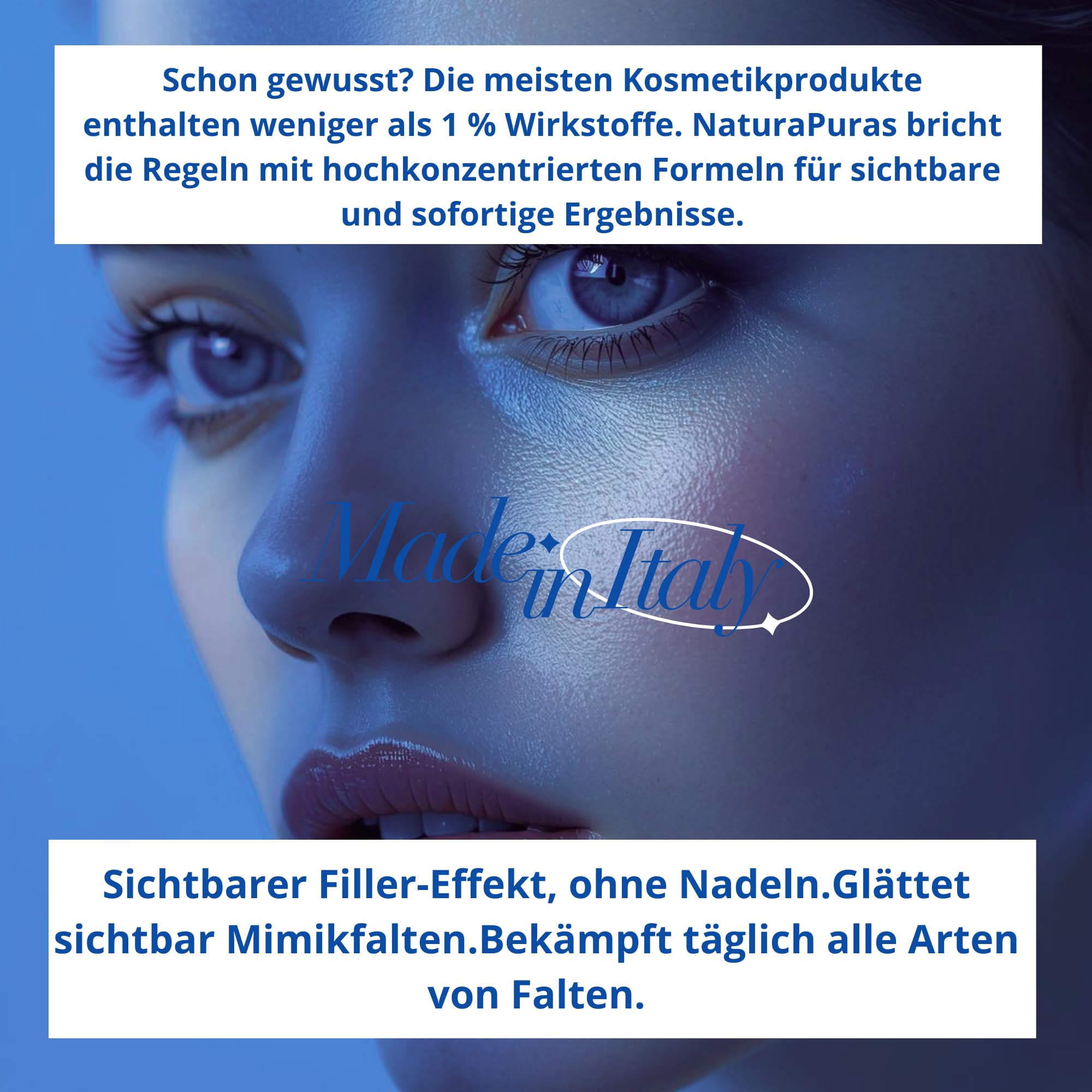 Antifalten-Gesichtscreme mit EXTRA STARKEM Filler- und Sofort-Lifting-Effekt – 3-fache Hyaluronsäure, Acmella Oleracea, Gelée Royale und Koffein – Aufgepolsterte und glatte Haut – NaturaPuras 50 ml
