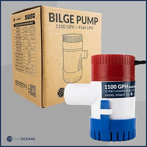 Miniatura 7 de Five Oceans FO3615-C1 - Kit de bomba de sentina automática de 1100 GPH  4164 LPH, 12 voltios, manguera de diámetro interior de 1-18 pulgadas (1.142