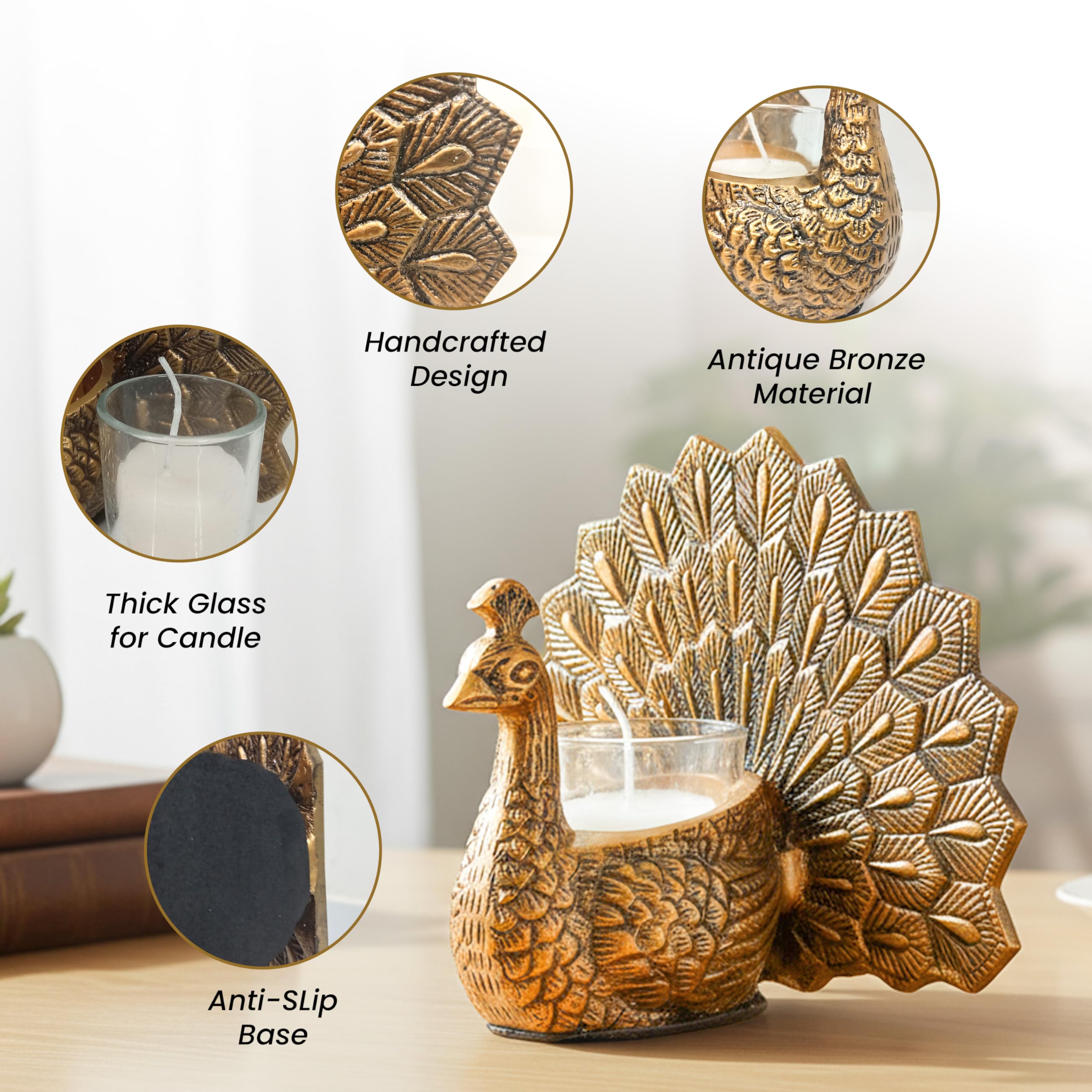 RAYLUXE Gold Metal Peacock Candle Holder Gift Set with Scented Votive Candle & Premium Gift Box | House Warming Gifts New Home | Wedding Gifts for Marriage Couple | Home Decor Gift for Women 2