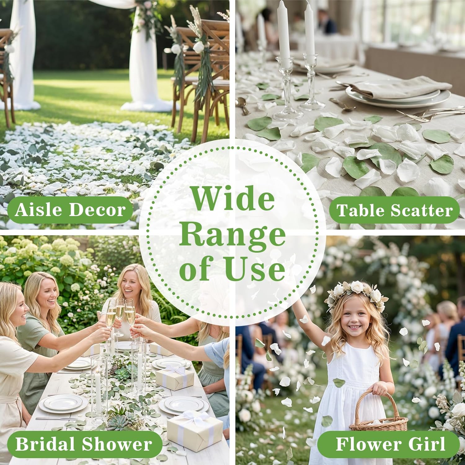 500+PCS Real White Rose Petals & Natural Eucalyptus Leaves, 4.23oz (120g) – Freeze Dried Flower Petals Confetti for Wedding Flower Girl Toss, Aisle Runner, Table Scatter, Bridal Shower Decor