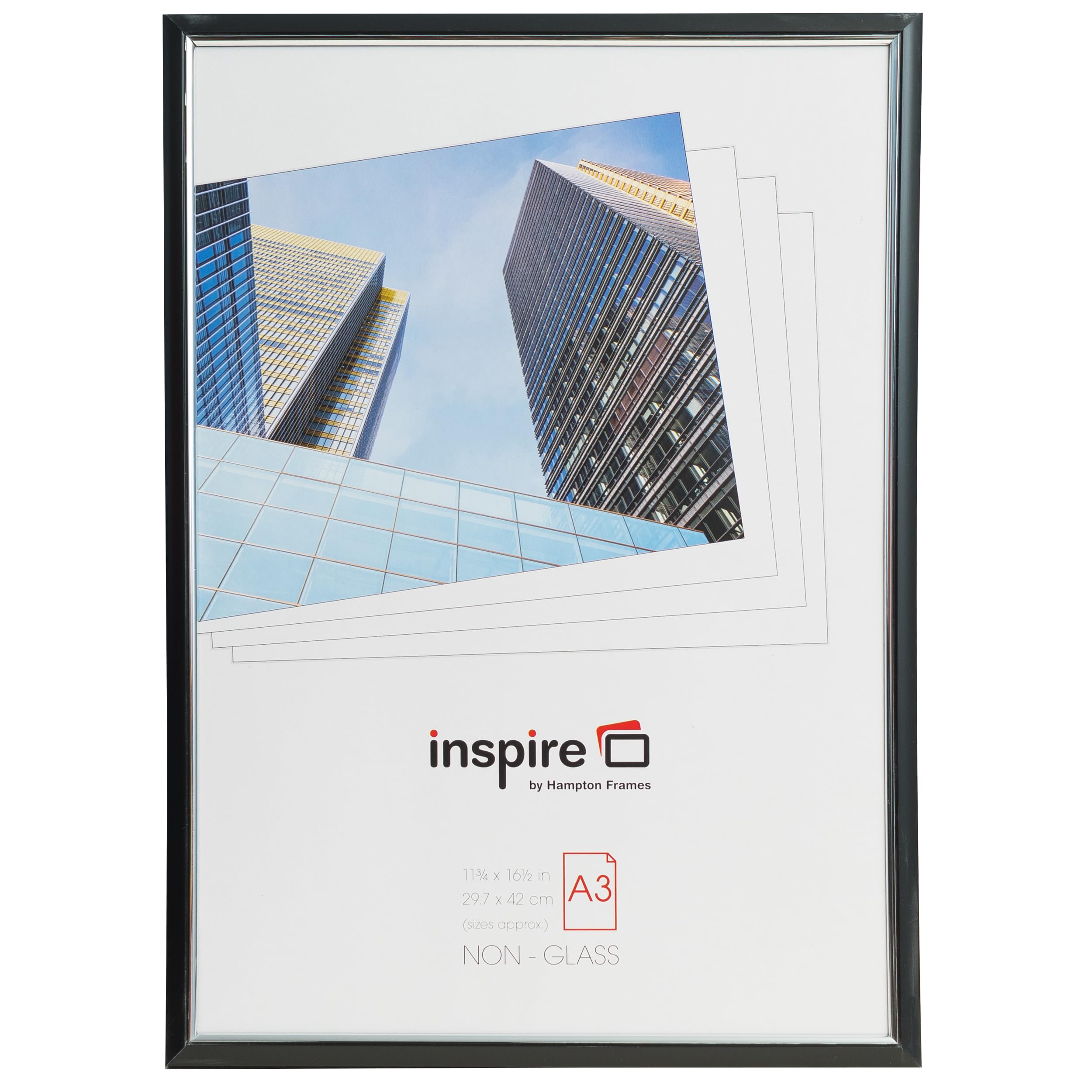 Hampton Frames Black Easy Loader Poster Certificate Photo Frame Acrylic (Non Glass) A3 (30X42cm) Easa3bkp