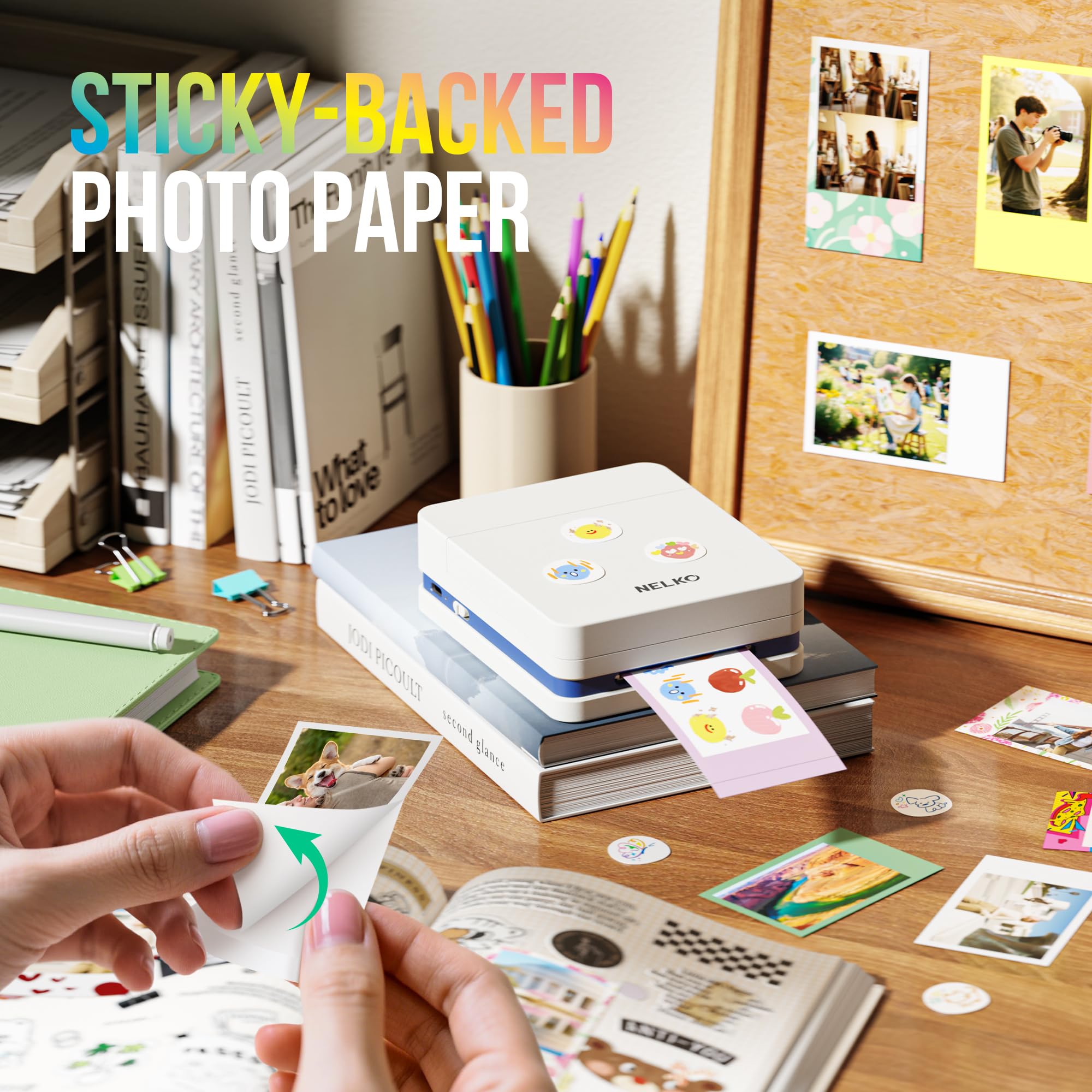 Nelko PP01 Mini Fotodrucker Tintenstrahl Aufkleber Drucker für Smartphone, 20 Fotopapier, Weiß