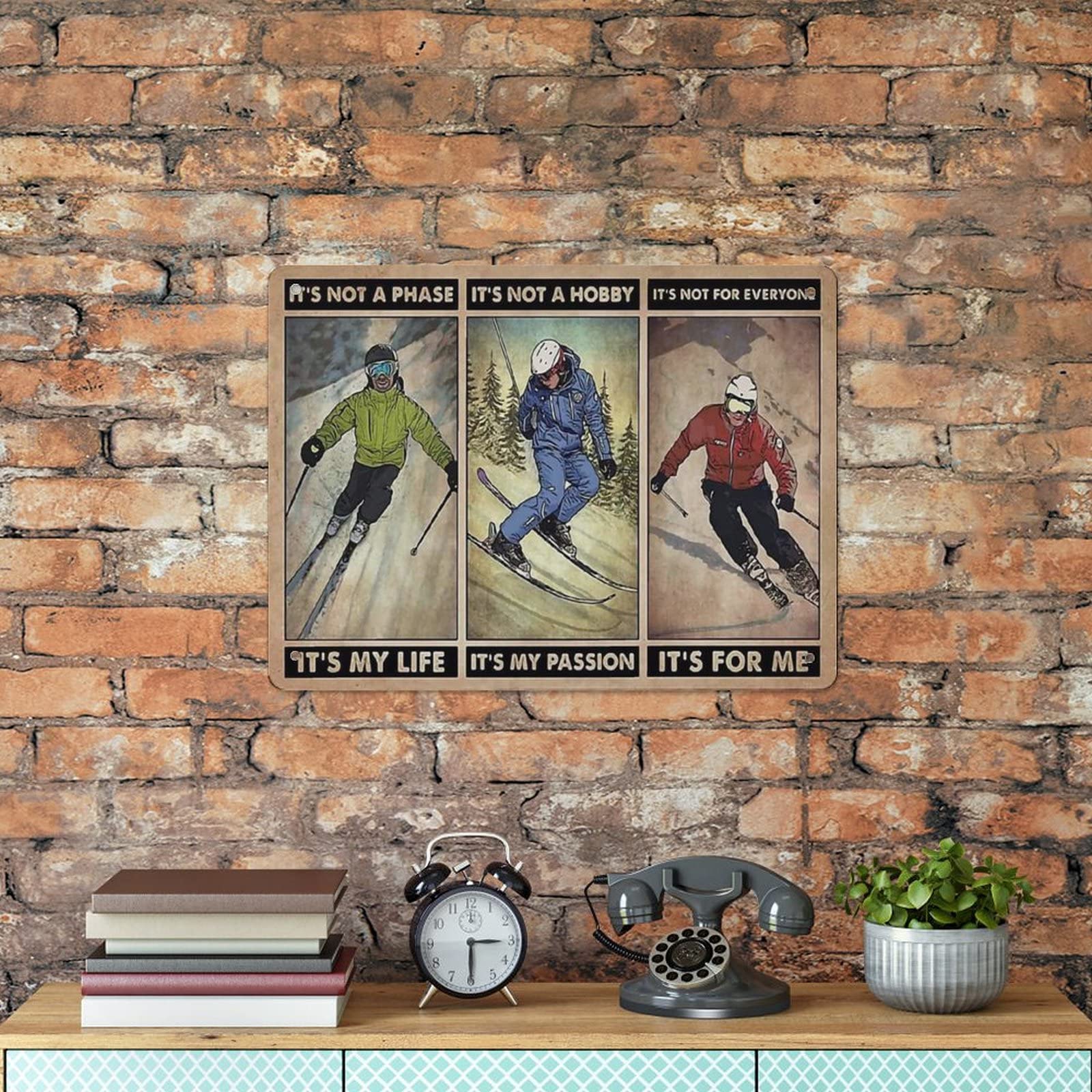 Targa in metallo con scritta Skiing Is Believing, stile vintage
