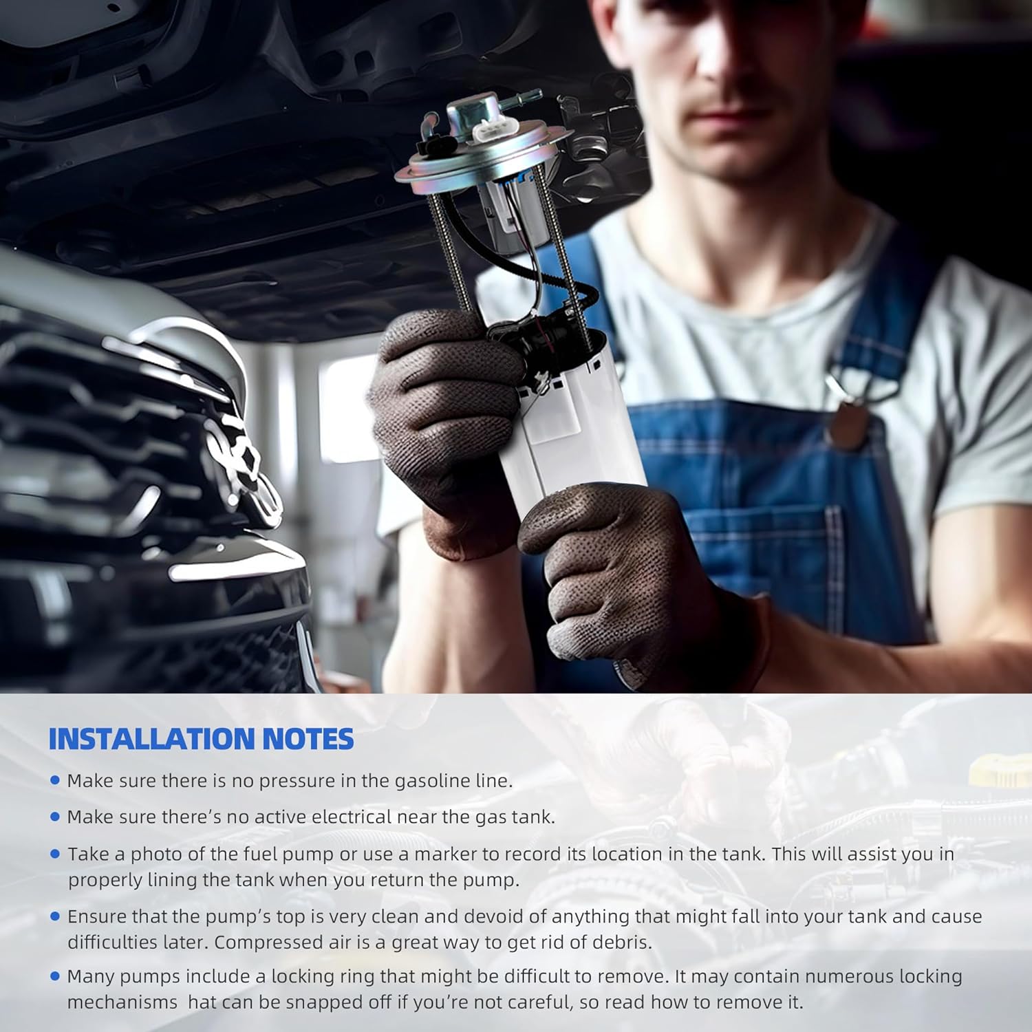 Fuel Pump Assembly for Chevrolet Chevy Silverado GMC Sierra 1500 1500HD 2500 2500HD 3500 1999-2003 4.3L V6 4.8L V8 5.3L 6.0L 8.1L w/Pressure Sensor California Emission System 19331263 19369913 E3500M - Image 7