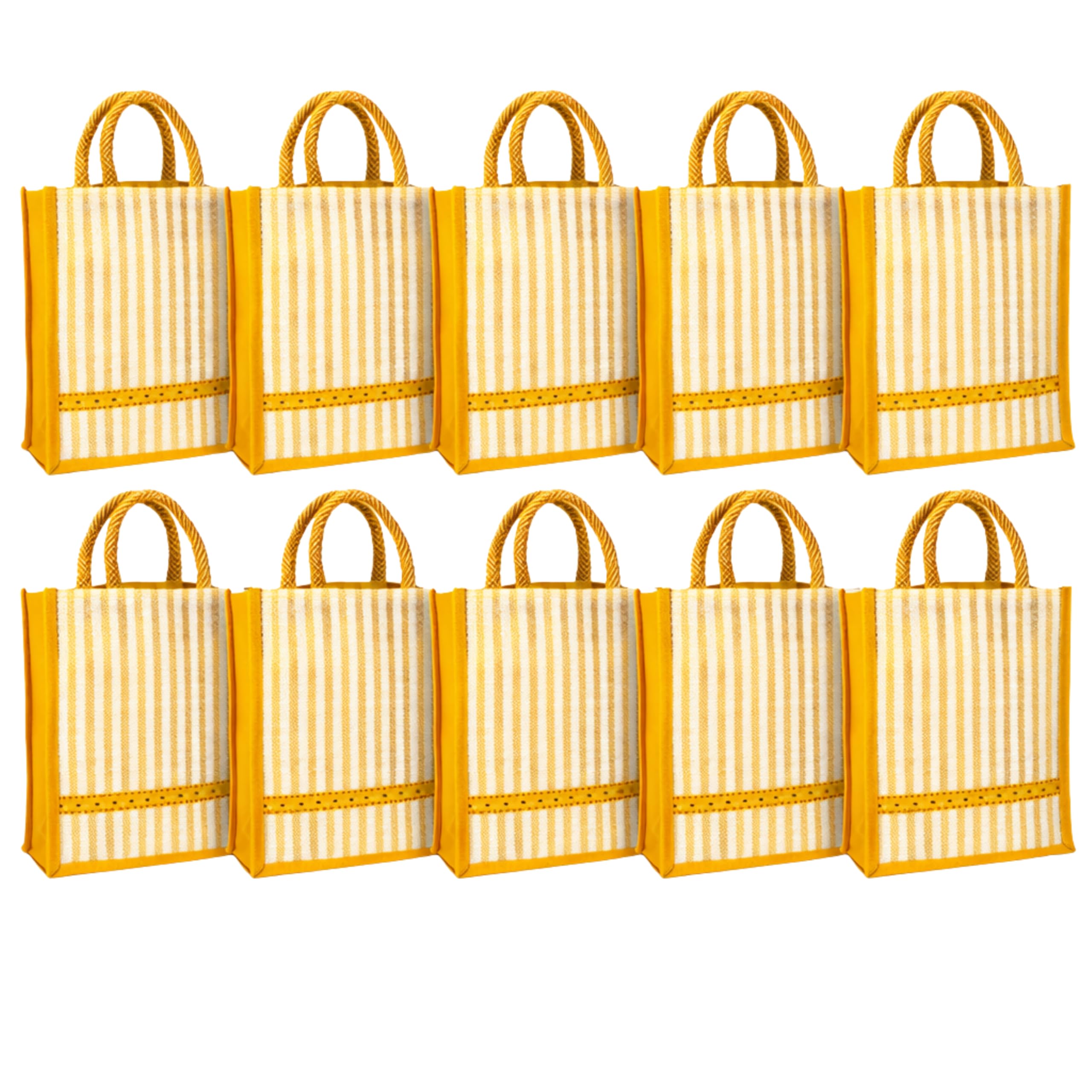 cantainoo Jute Bags for Return Gifts | Return Gift Bags | Eco-Friendly Reusable Jute Bags for Gifting, Shopping & Daily Use (10, Gold Stripe - Zip)