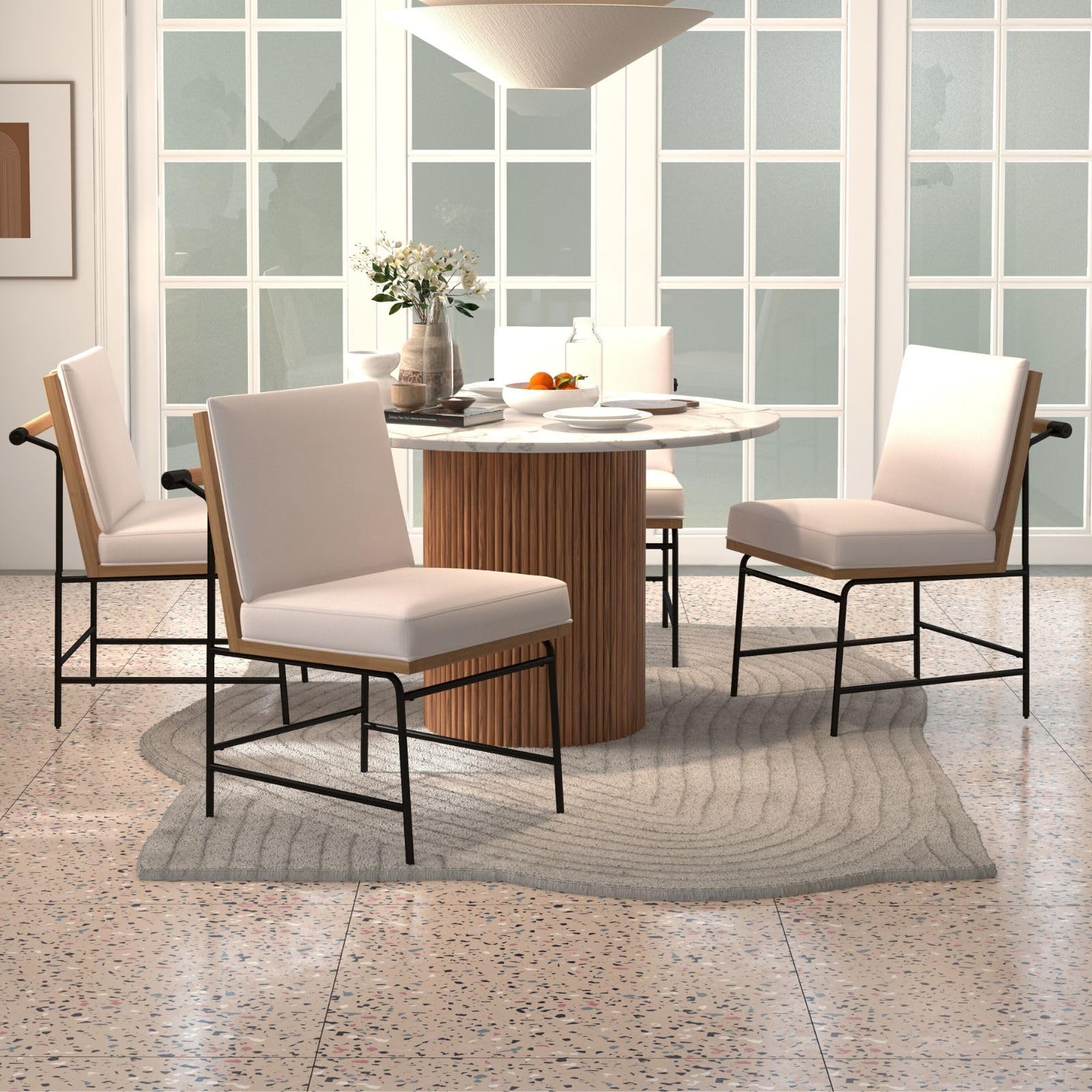 LukeAlon Linen Dining Chairs Set of 2, Upholstered Square Back Kitchen Chairs with Metal Legs Mid Century Armless Parsons Chairs with Wood Frame for