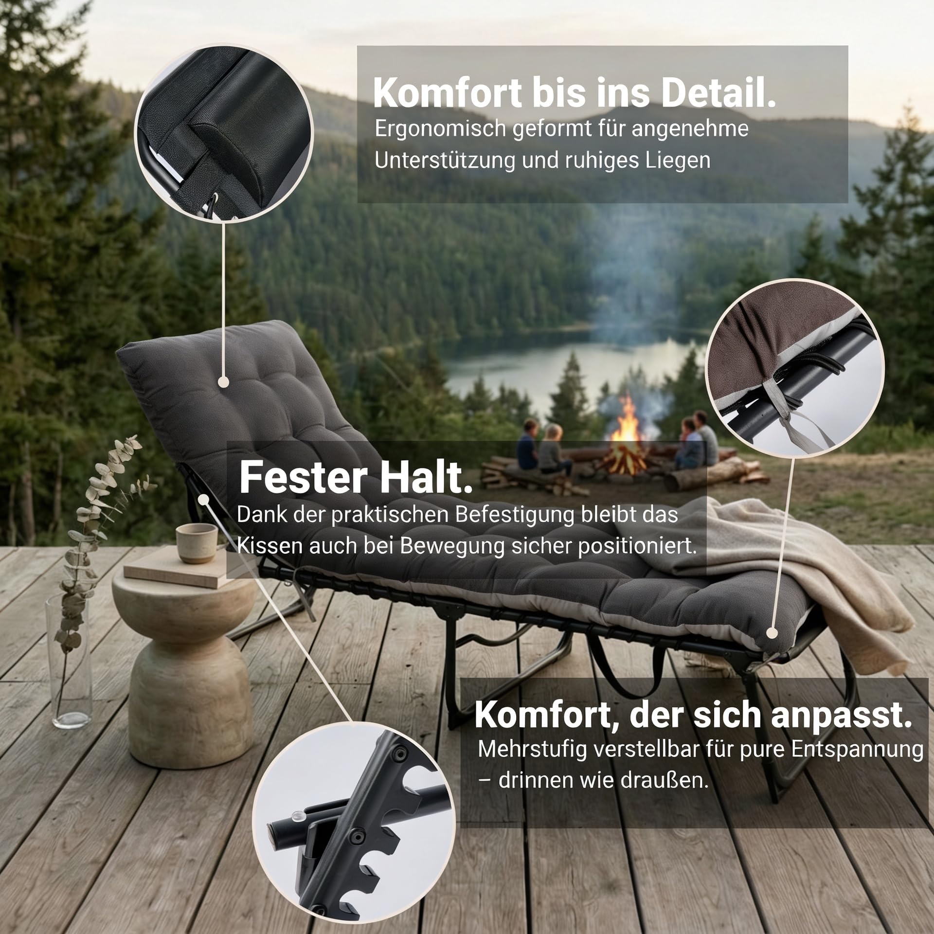 novaterra® Sonnenliege Klappbar – Stabiles XXL Campingbett mit Aluminiumgestell – Klappbett Camping & Outdoor Feldbett – Komfortables Camping Bett/Camping Liege für Reisen & Gäste