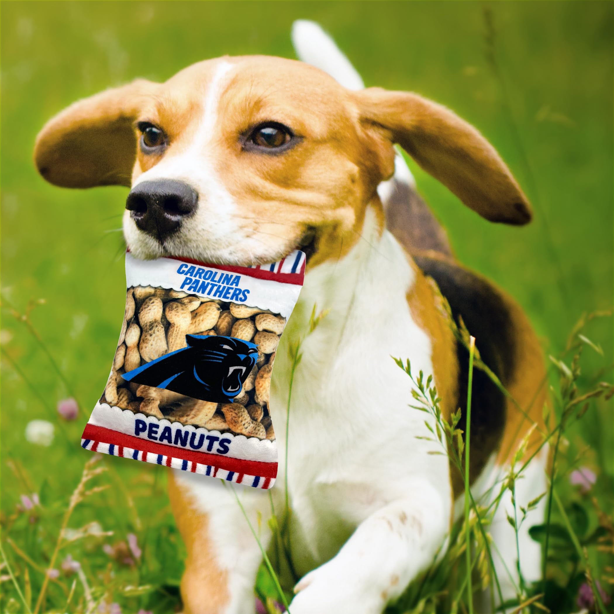 Pets First NFL Carolina Panthers Football Stadium Snax zestaw upominkowy, zestaw 3 zabawek dla psów z wewnętrznymi piszczałkami. Zabawki dla psów o tematyce piłkarskiej z logo drużyny NFL
