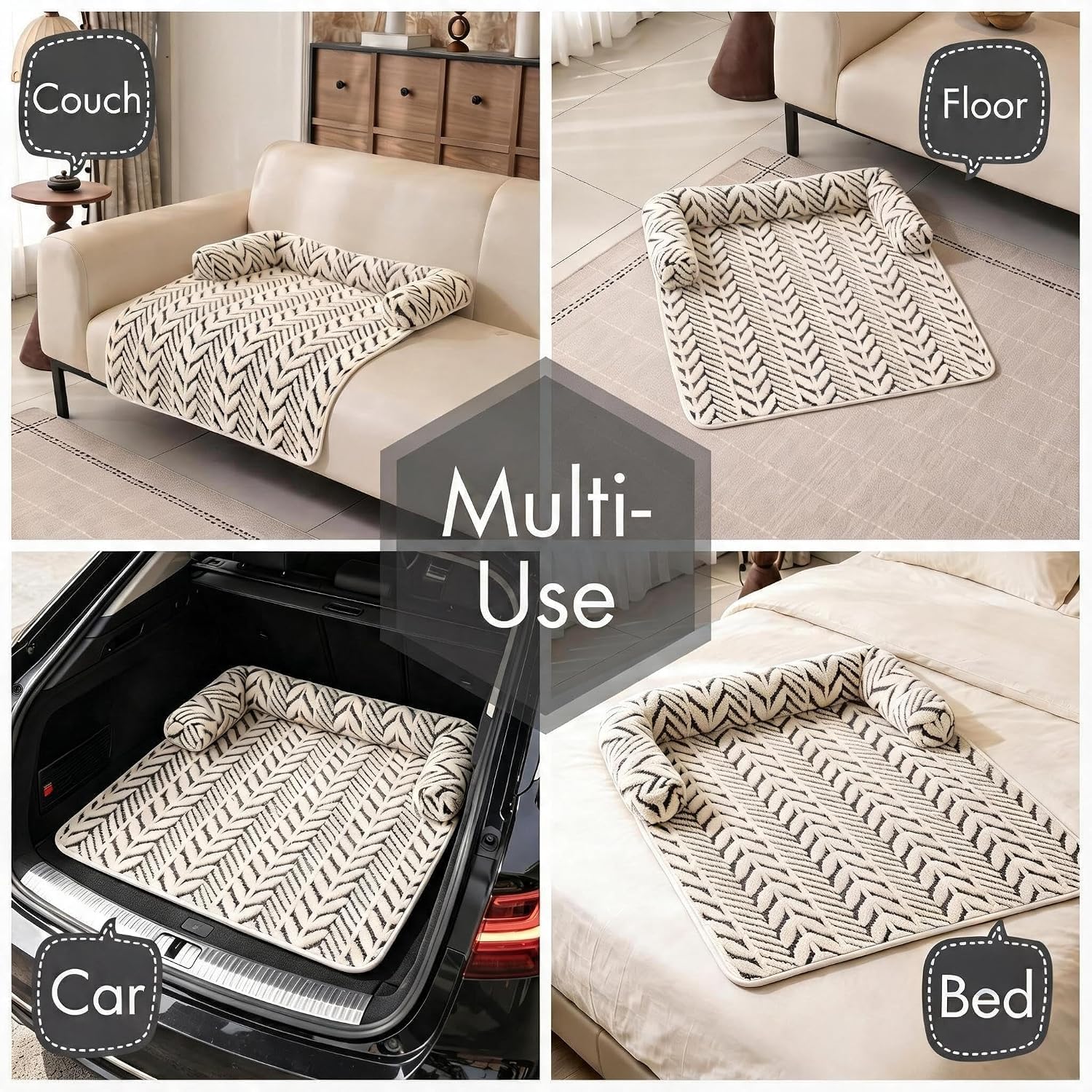 Tappetino per Cani e Gatti, Coperta Anti-Scivolo con Bordo Rialzato, Proteggi Divano per Mobili, Lavabile in Lavatrice, Cuscino spesso in Peluche,Per Razze Piccole e Medie，Grau：M-35.4x31.5x5.9