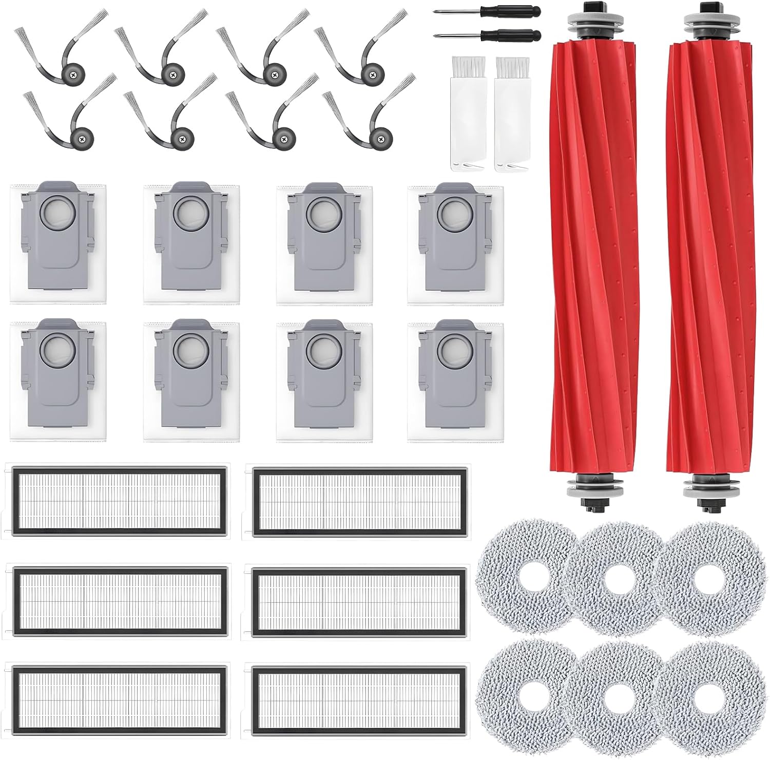 34 Pcs QV 35A/QV 35S/QR 598/QR 79 Replacement Accessories for Roborock Robot Vacuum, 2 Main Brush, 6 HEPA Filter,8 Dust Bag, 8 Side Brushe,6 Mop Cloth Pad, 4 Cleaning Tool