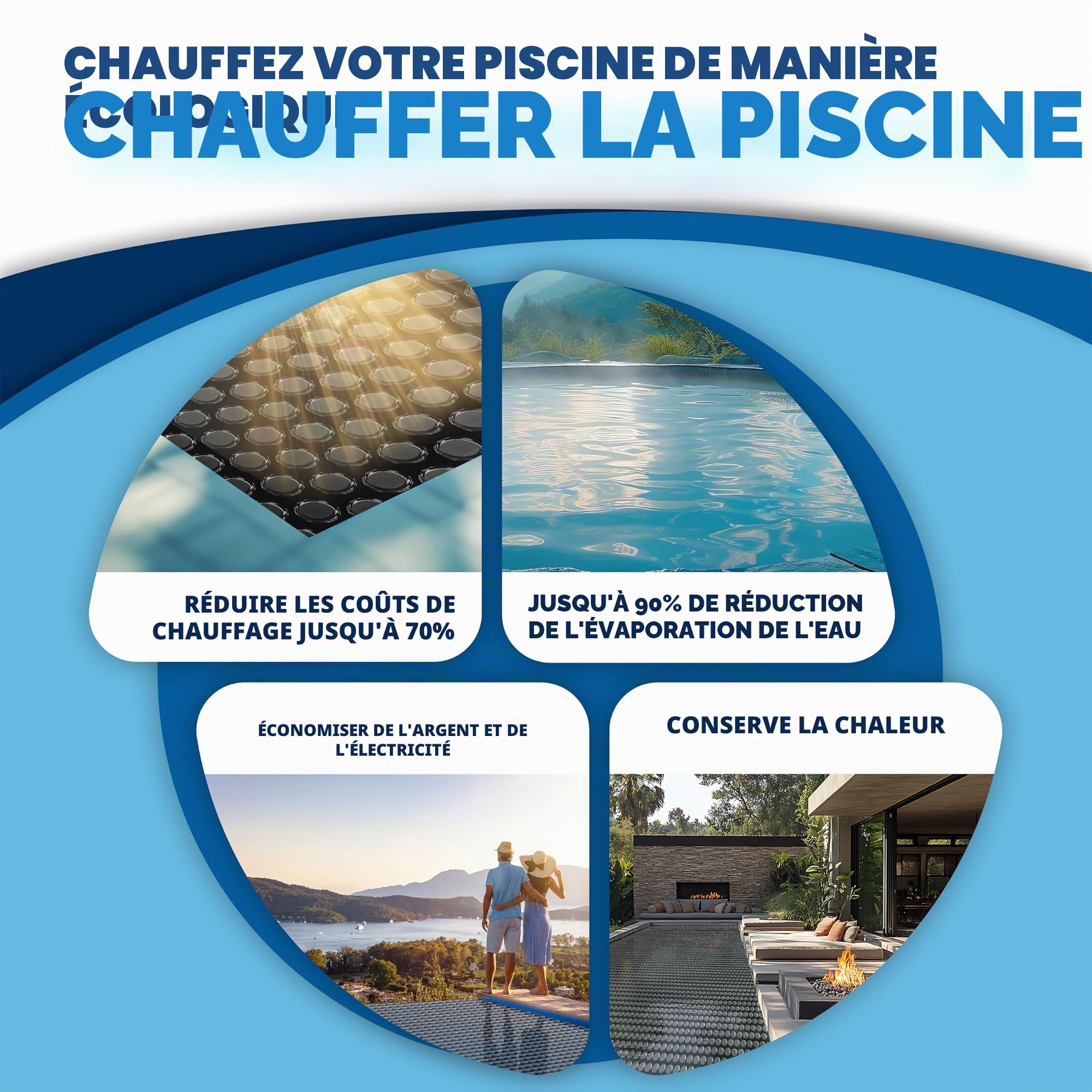KESSER® Film solaire de piscine 400 µm, Bâche solaire rectangulaire 549 x 274 cm, Bâche de protection solaire flexible à découper, Bâche de piscine pour chauffage de l'eau, Couverture solaire avec
