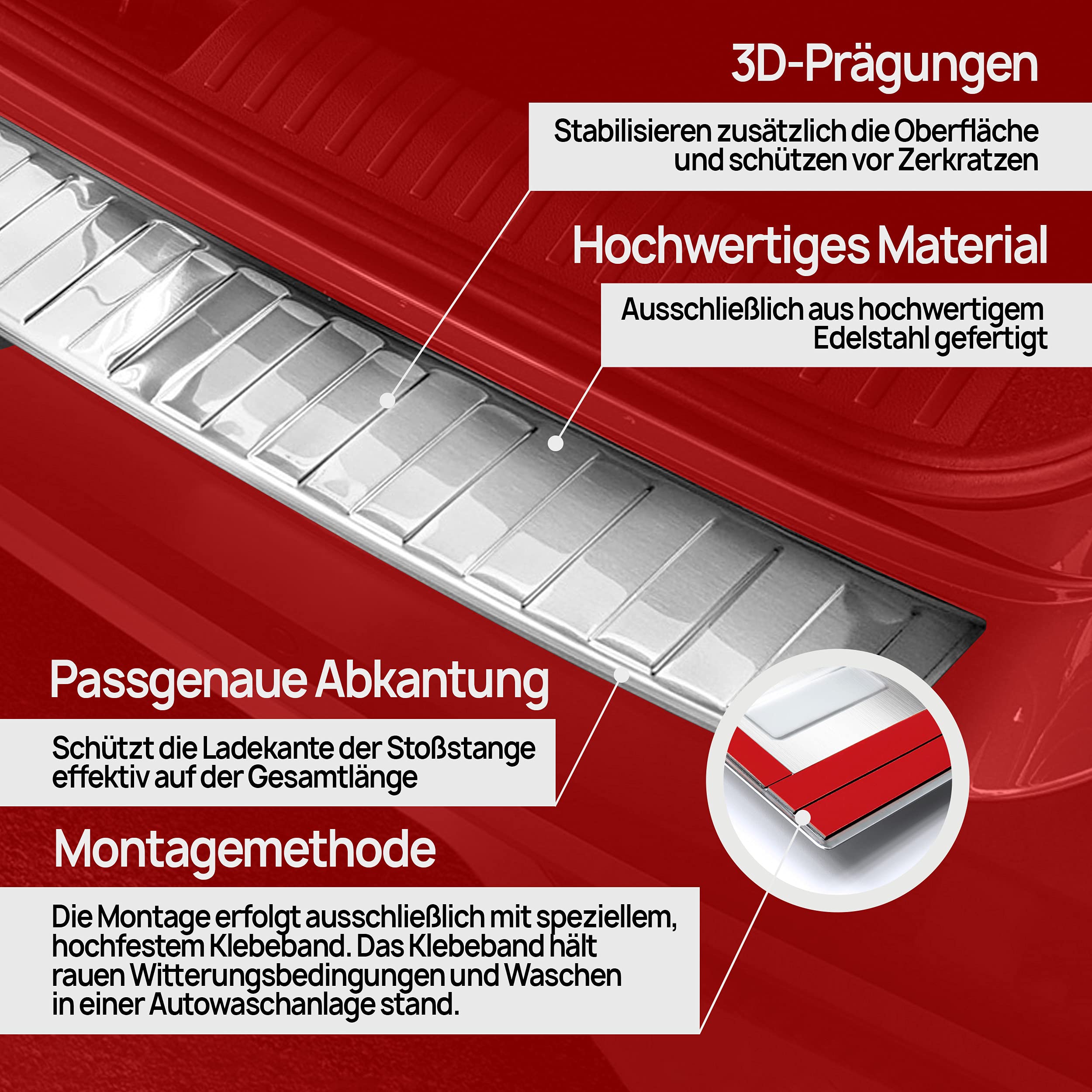 CHROMEMASTER | Ladekantenschutz | Kompatibel mit Opel Zafira Life 2019- S Compact, M Long; Gebürsteter Edelstahl, Silber Matt; Unsere Lackschutzleiste Sichert den Heckstoßfänger vor Kratzern