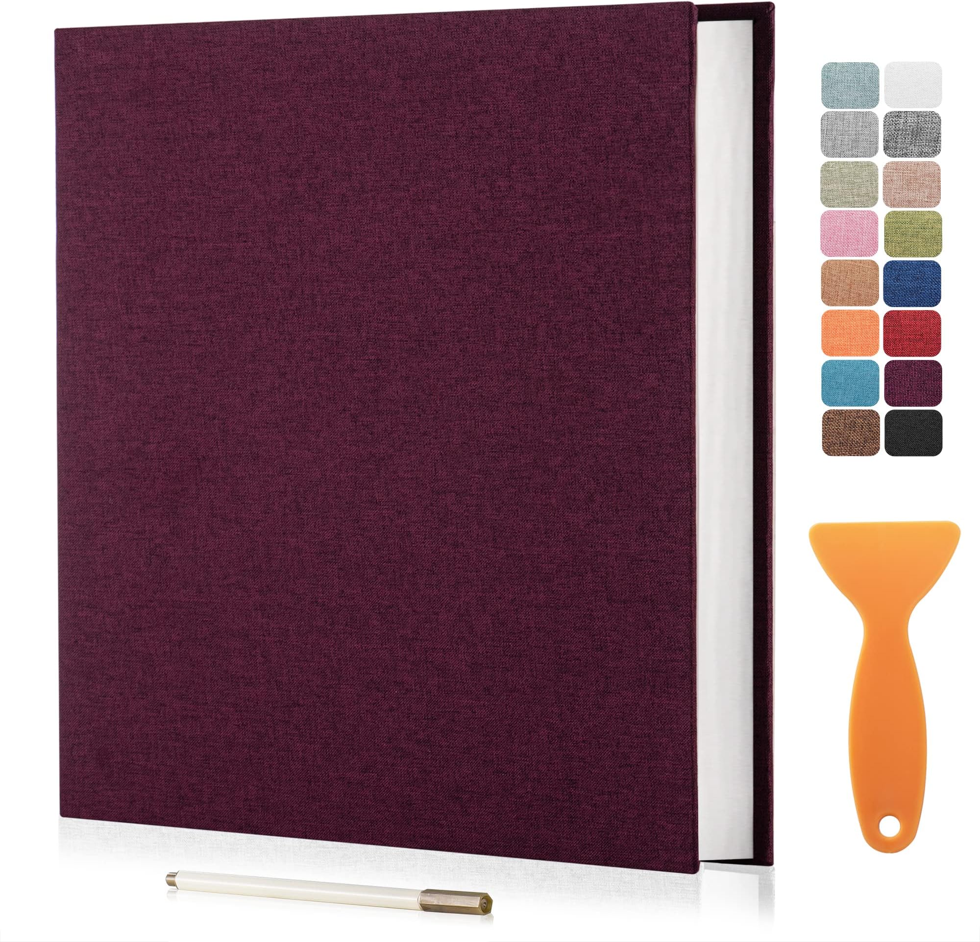 Large Photo Album Self Adhesive Scrapbook Album for 4×6 5×7 8×10 Pictures DIY Magnetic Linen Cover Album 40 Pages for Family Wedding Gifts with Metal Pen and Plastic Board