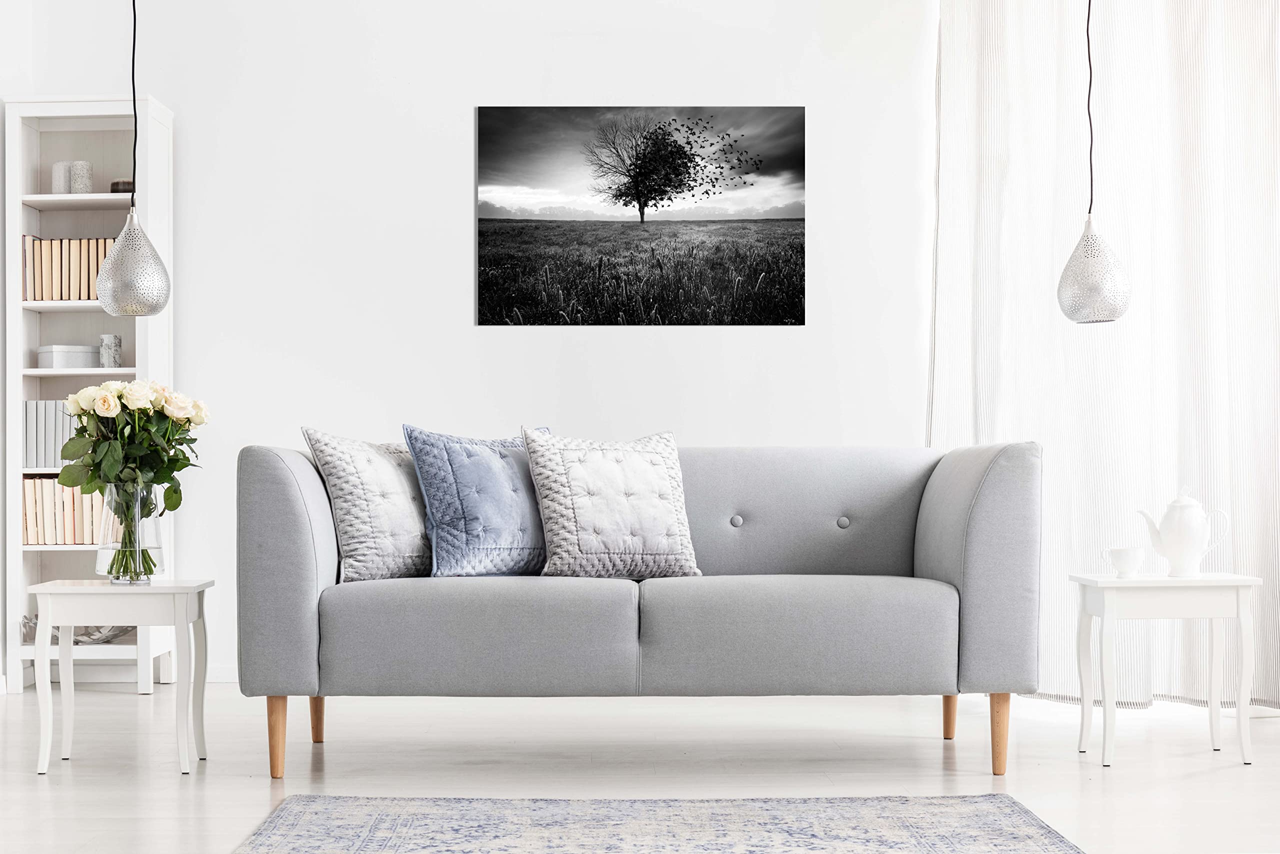 Panther Print Stampe artistiche su tela con cornice artistica con albero solitario in bianco e nero, per pareti domestiche, camera da letto, soggiorno e bagno, 46 x 31 cm
