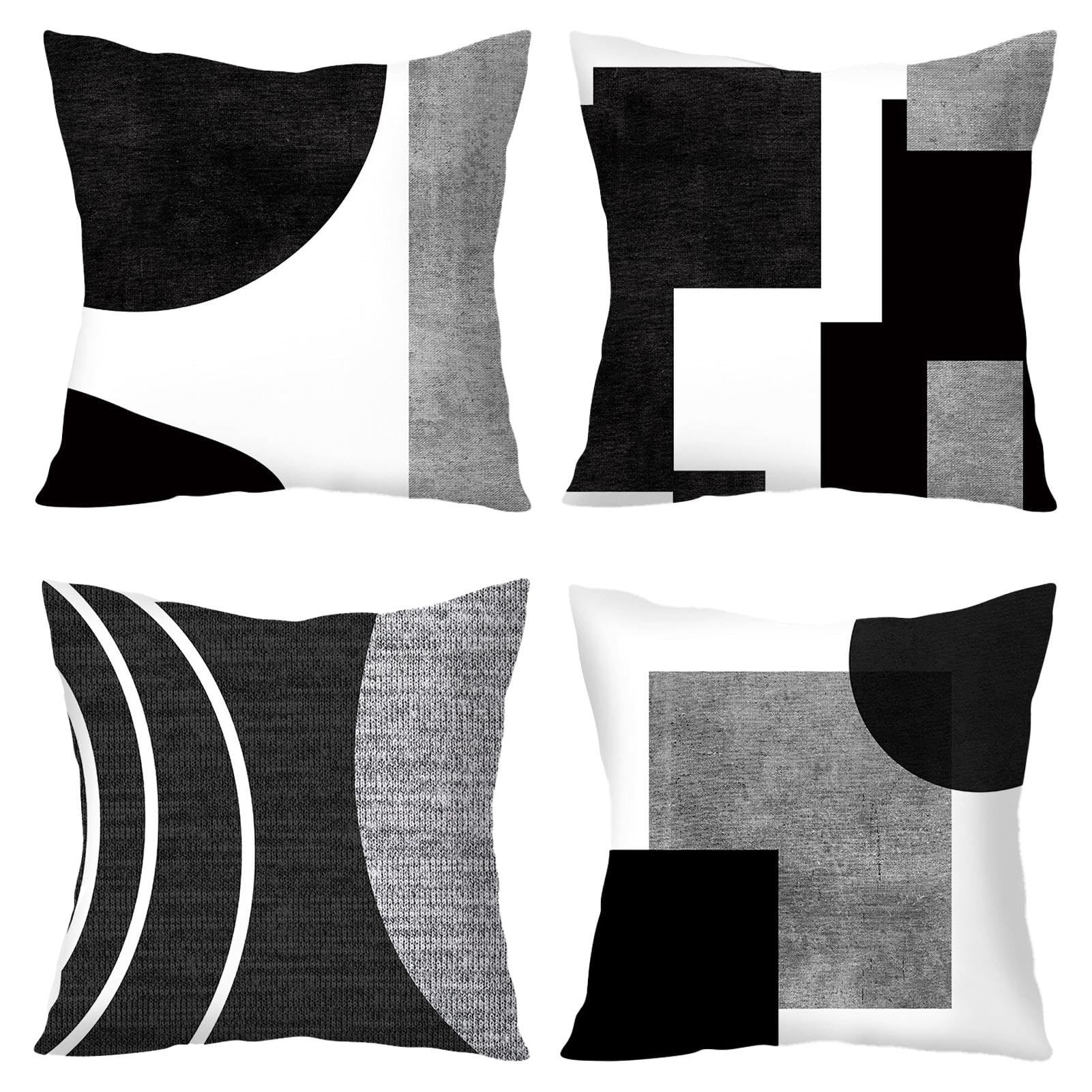 Housses de coussin au design abstrait de qualité supérieure noir gris blanc 45x45 cm