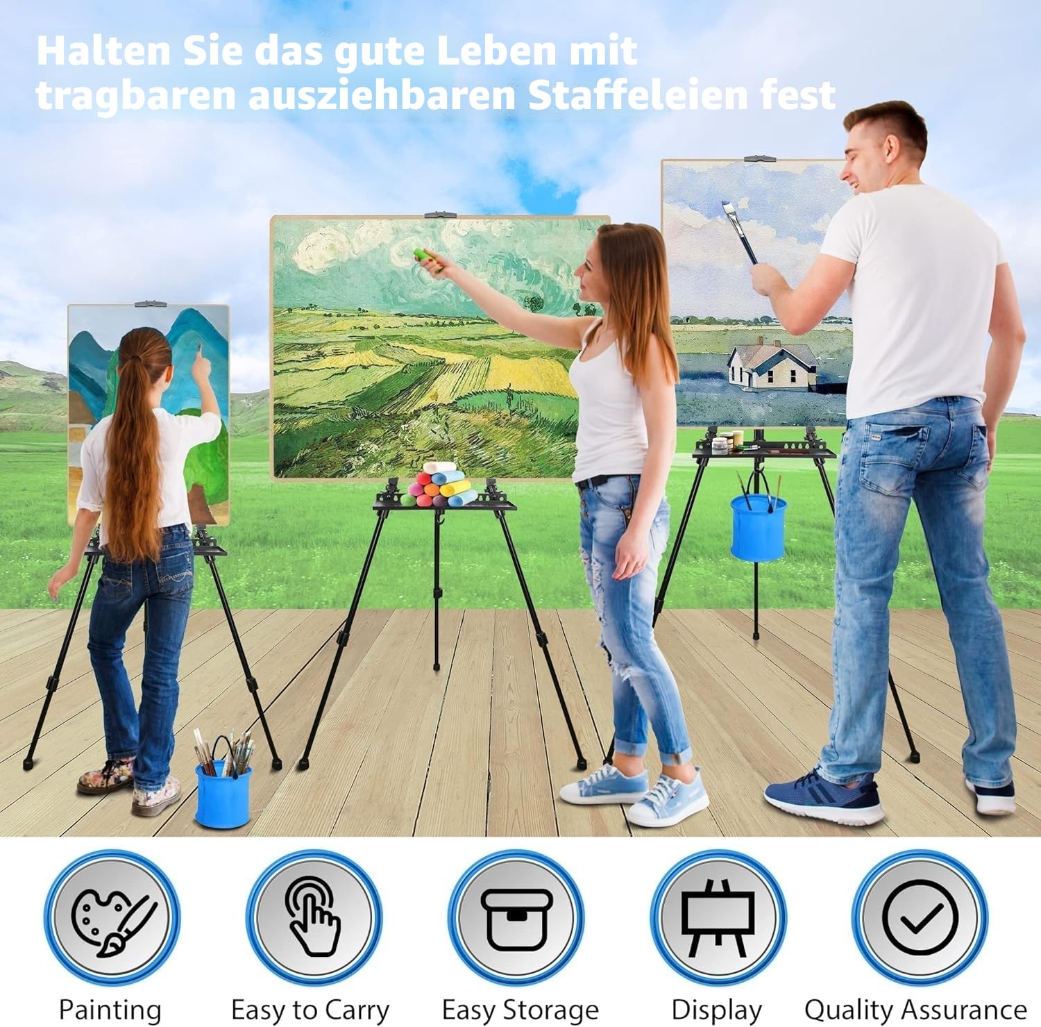 Staffelei groß L 50-152cm, Atelierstaffelei, Künstler Staffelei, Verstellbare Staffeleien, Feldstaffelei aus Aluminium mit Tasche/Fässer, Stativ Staffeleien für Kuntsmalerei und Werbung