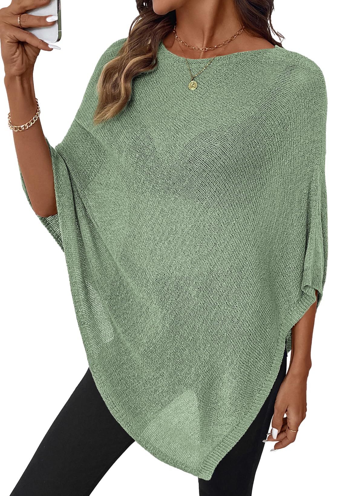 SHEWIN Womens Sheer Knit Poncho Crochet Summer Tops See Through Mesh Spring Sweaters Beach Cover Ups for Women 2026 — view 12