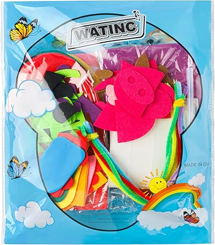 Vista 2 de WATINC 12Pcs Hand Puppet Making Kit for Kids Art Craft Felt Sock Puppet Toys Creative DIY Make Your Own Puppets Pompoms Storytelling Role Play Party