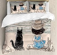 Vista 297 de Ambesonne Juego de funda de edredón de pesca, lubina de boca grande atrapando un bocado en espray de agua, imagen salvaje, juego de cama decorativo