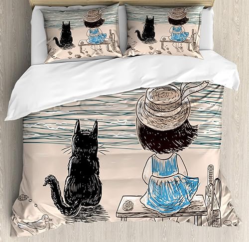 Miniatura 297 de Ambesonne Juego de funda de edredón de pesca, lubina de boca grande atrapando un bocado en espray de agua, imagen salvaje, juego de cama decorativo