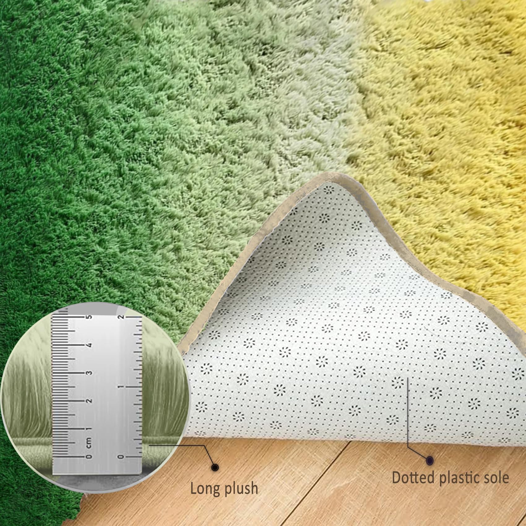 Teppich Waschbar in Waschmaschine 120 x 180 cm, Anti-Rutsch Unterseite, Waschbar Bis 30 Grad, Super Soft, Felloptik, Einfache Reinigung, Wohnzimmer Teppich Hochflor, Grün