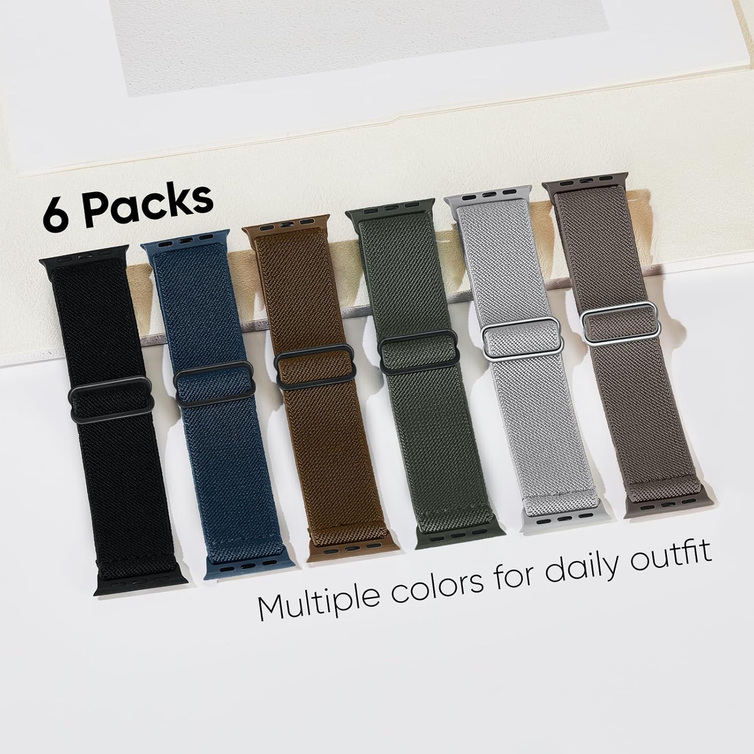 6 Pack Stretchy Solo Loop Compatible with Apple Watch Band 45mm 46mm 44mm 42mm 49mm 41mm 40mm 38mm Men Women, Braided Elastic Nylon Strap for iWatch Series 10 9 8 7 6 5 4 3 11 SE SE 2/3 Ultra Ultra 2 - Image 8