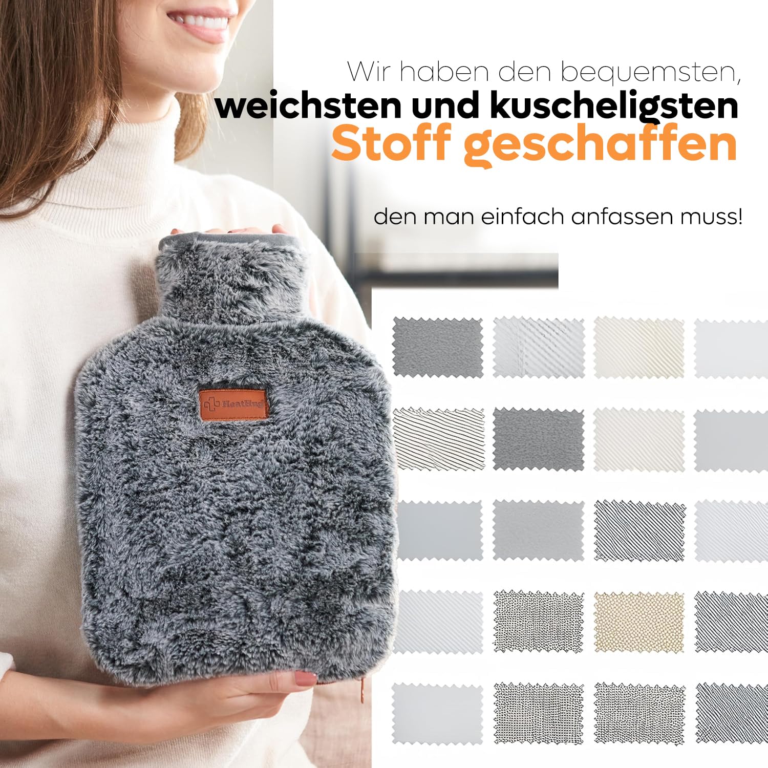 Wärmflasche mit Bezug (2 Liter) 2-seitige Wärmeflasche für Erwachsene mit weicher Tasche auslaufsicher Naturkautschuk Geschenk für Frauen – Schmerzlinderung bei Regelschmerzen und Magenkrämpfen