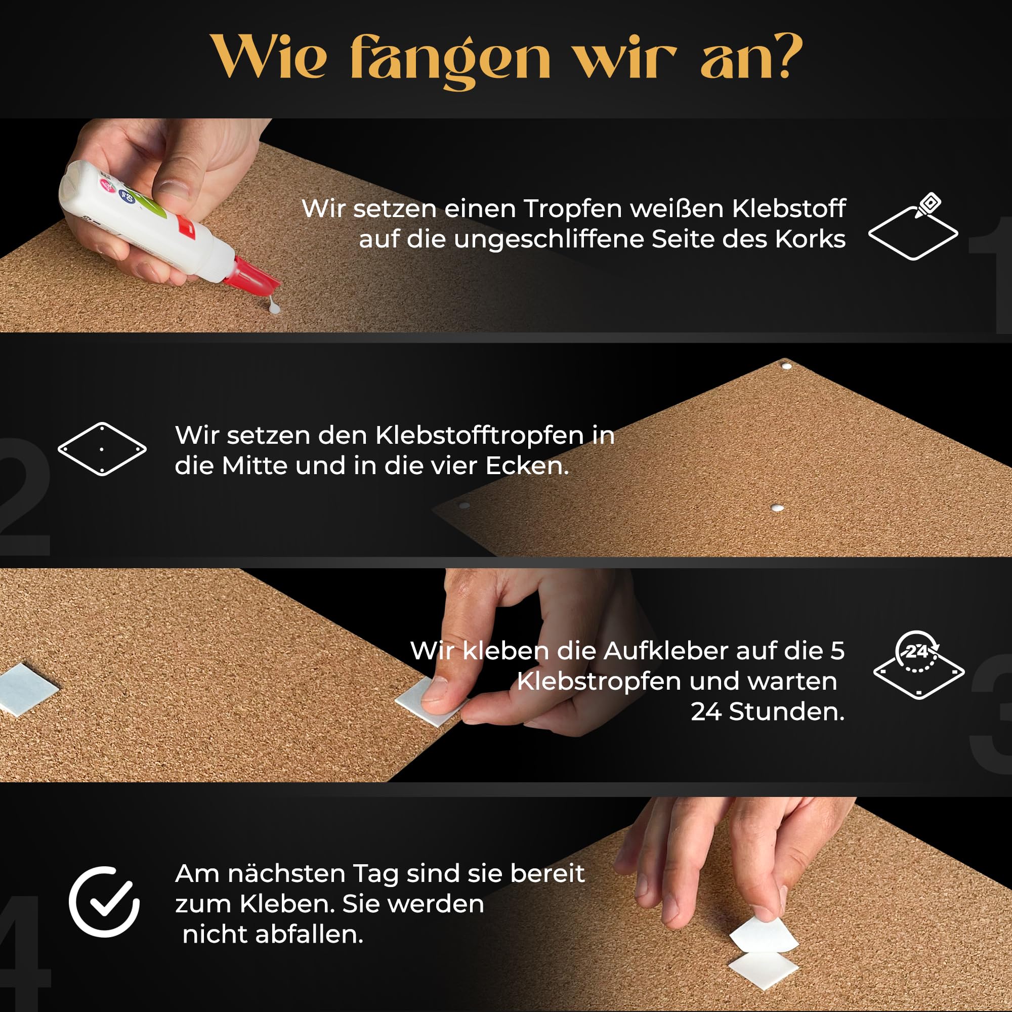 Pinnwand Kork | 12 Korkplatte 30cm x 30cm & 6mm Dicke | Enthält 30 Pins | Korkwand Selbstklebend | Korkwand Pinnwand | Korkplatten für die Wand - Anzeigen - Büro | Kork selbstklebend