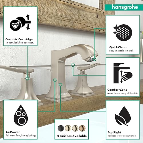 Miniatura 3 de hansgrohe Metropol Classic 31330821 - Grifo clásico para lavabo de baño con 2 manijas y 3 6 pulgadas de alto, níquel cepillado, 31330821