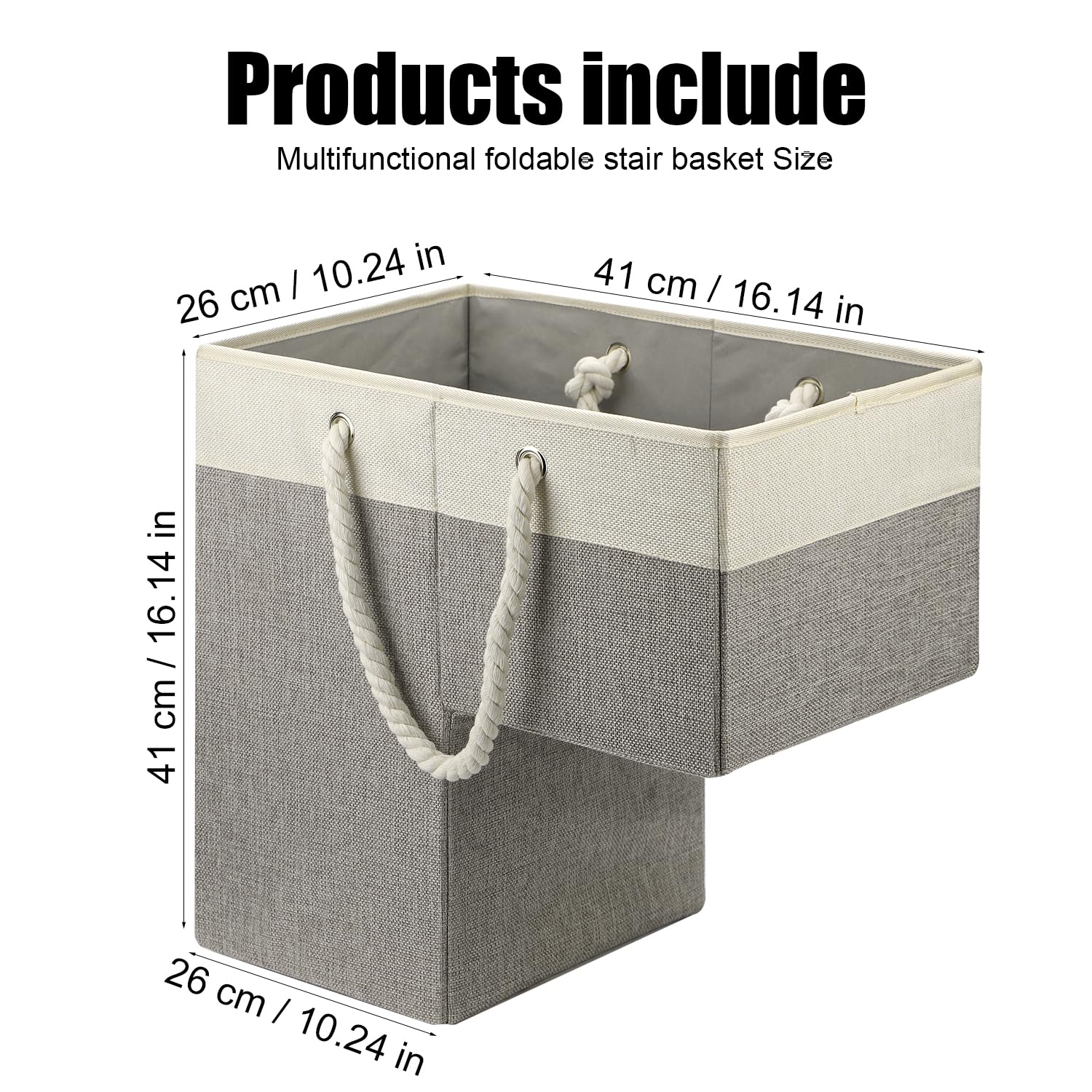 Cestino per Scale, 41x26x41 cm Cestino per Scale Multifunzionale Portaoggetti Portaoggetti con Manici in Corda Cestino per Gradini Pieghevole per Ufficio Domestico