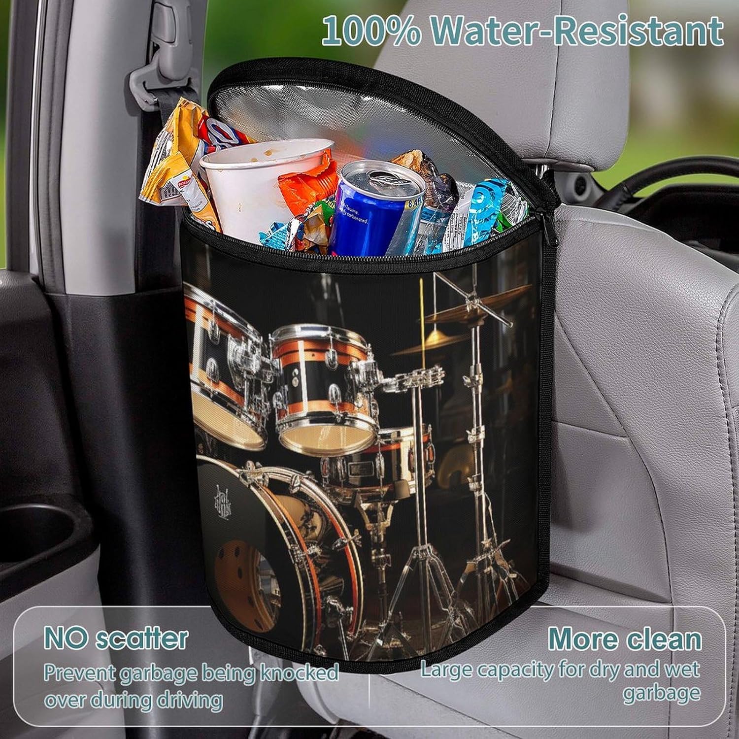 Hanging Car Trash Bag Drum Set Printed Car Garbage Storage Bag Leakproof Car Trash Can Portable Garbage Storage Bags