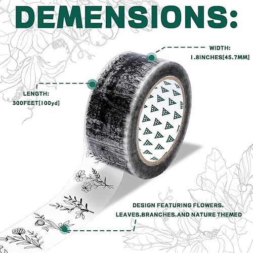 Miniatura 2 de Whaline 100 yardas de cinta adhesiva para embalaje con patrón floral, cinta adhesiva transparente con flores, cinta adhesiva impermeable para