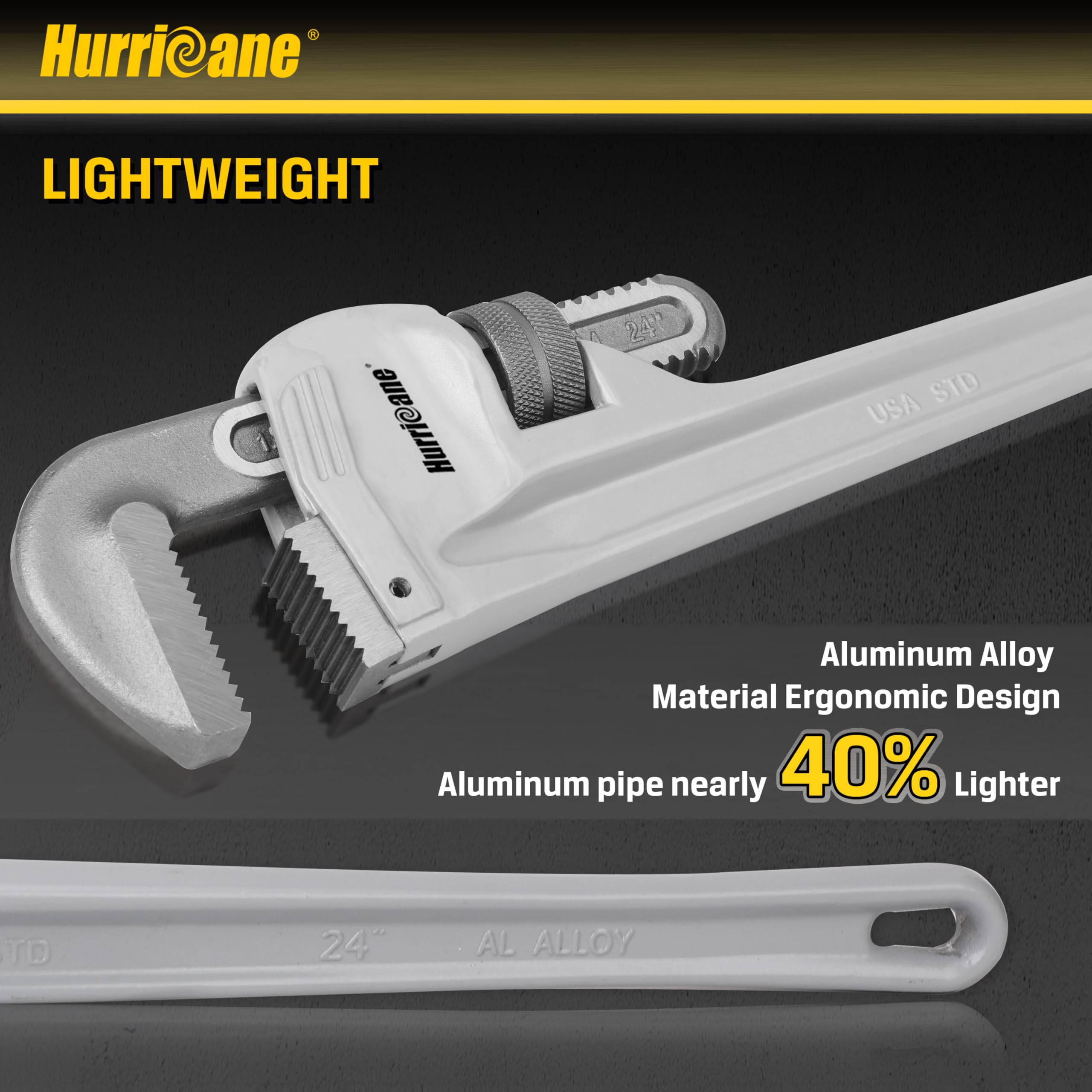 HURRICANE 24" Aluminum Pipe Wrench - Lightweight & Durable -5