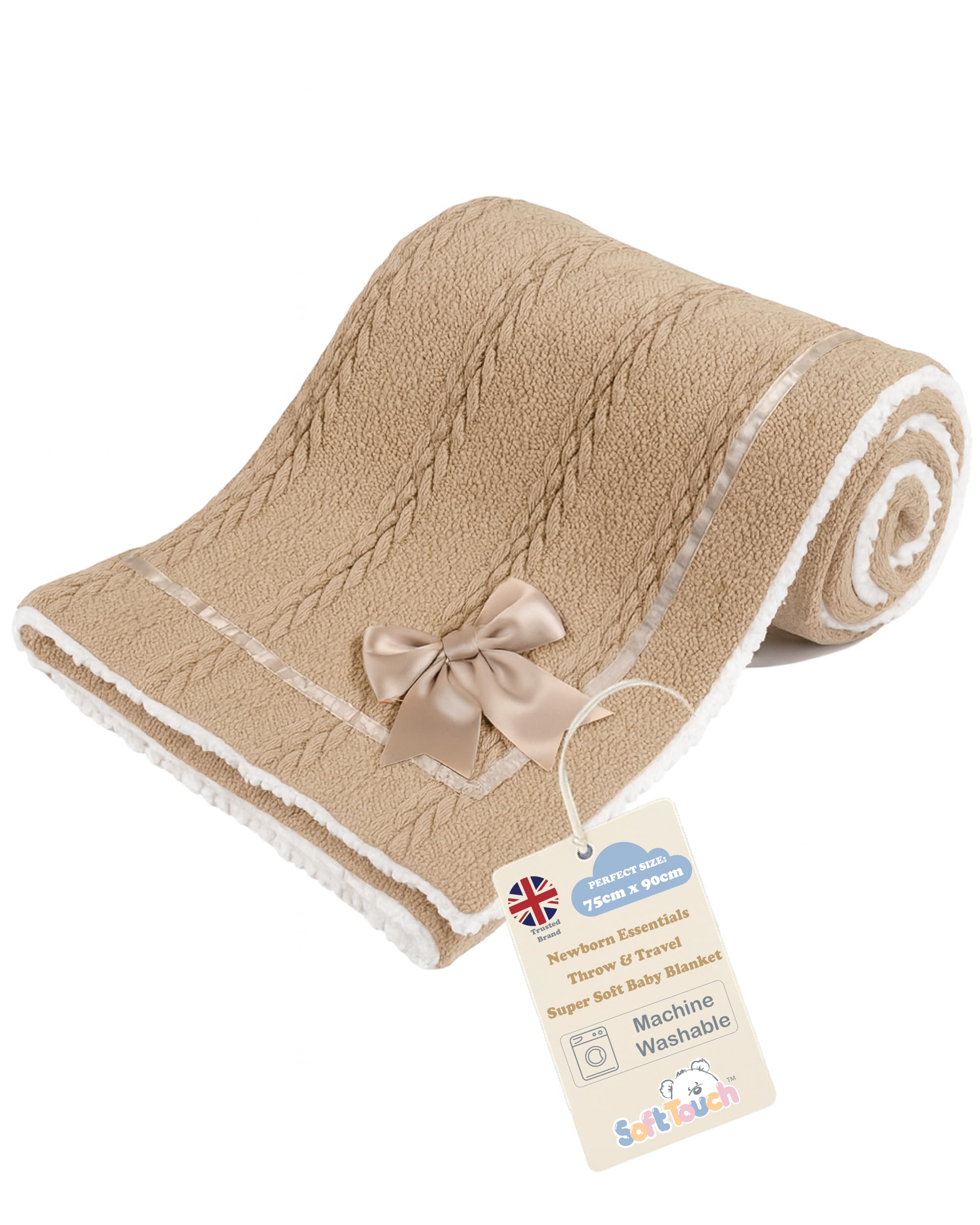 Soft Touch Newborn Essentials Cable Knit Baby Blanket with Sherpa Lining - Super Soft, Cosy, and Warm Blanket for Infants, Perfect for Swaddling and Cuddling โ image 1