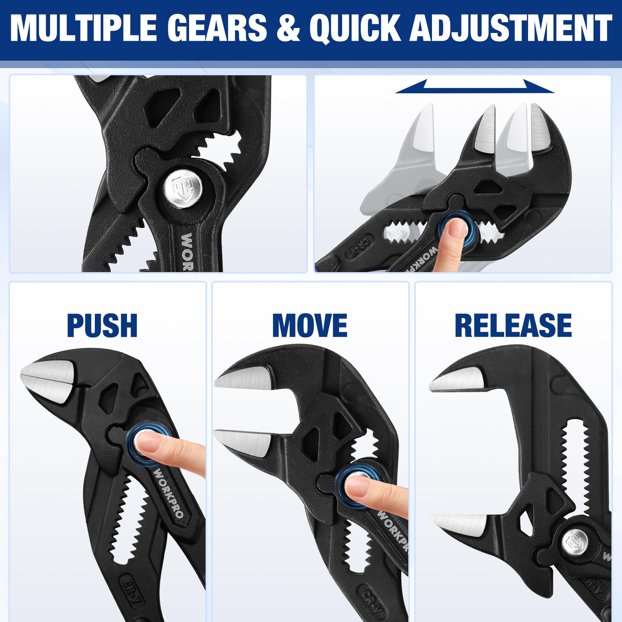 WORKPRO 180 mm Adjustable Pliers Wrench, Adjustable Spanner, Water Pump Pliers - Image 3