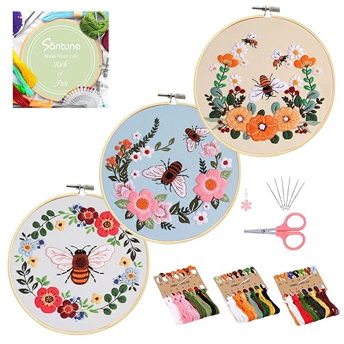 Santune 3 Pack Bee Embroidery Kit for Beginners Adult Cross