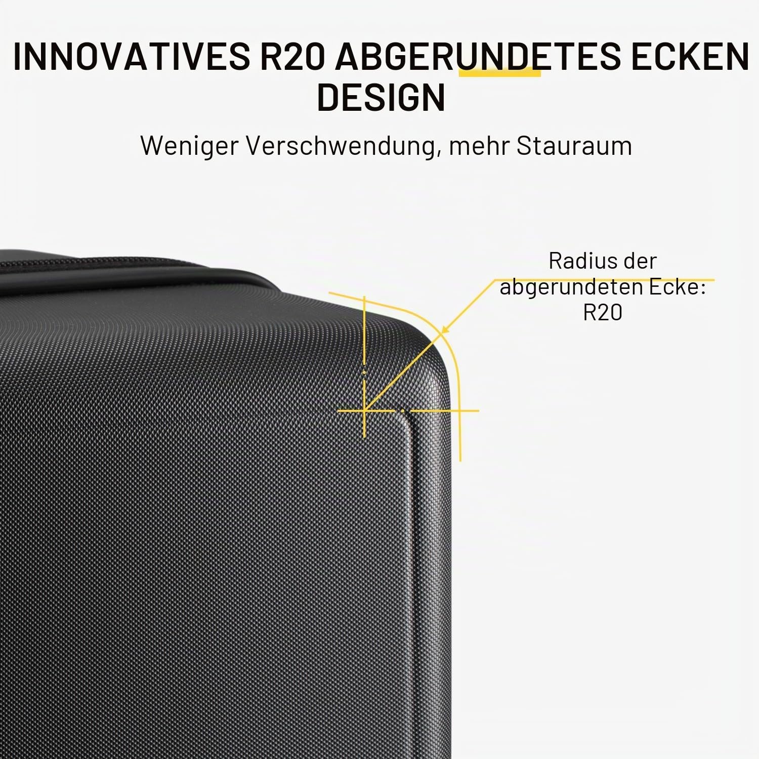LEVEL8 Koffer Trolley Handgepäck mit TSA,8 Spinner Rollen,100% PC Rollkoffer Reisekoffer Hartschalen,Micro-Diamond Textured Design Reise Business (54.5cm, 40L,Schwarz)