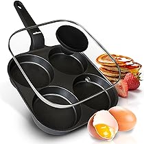 endusor Padella pancake e uova fritte – 21cm padella per pancake antiaderente con coperchio | Per Fornelli a Induzione Gas Ceramica Elettrici Alogeni| Piastra a 4 stampi per Pancakes Uova Fritte