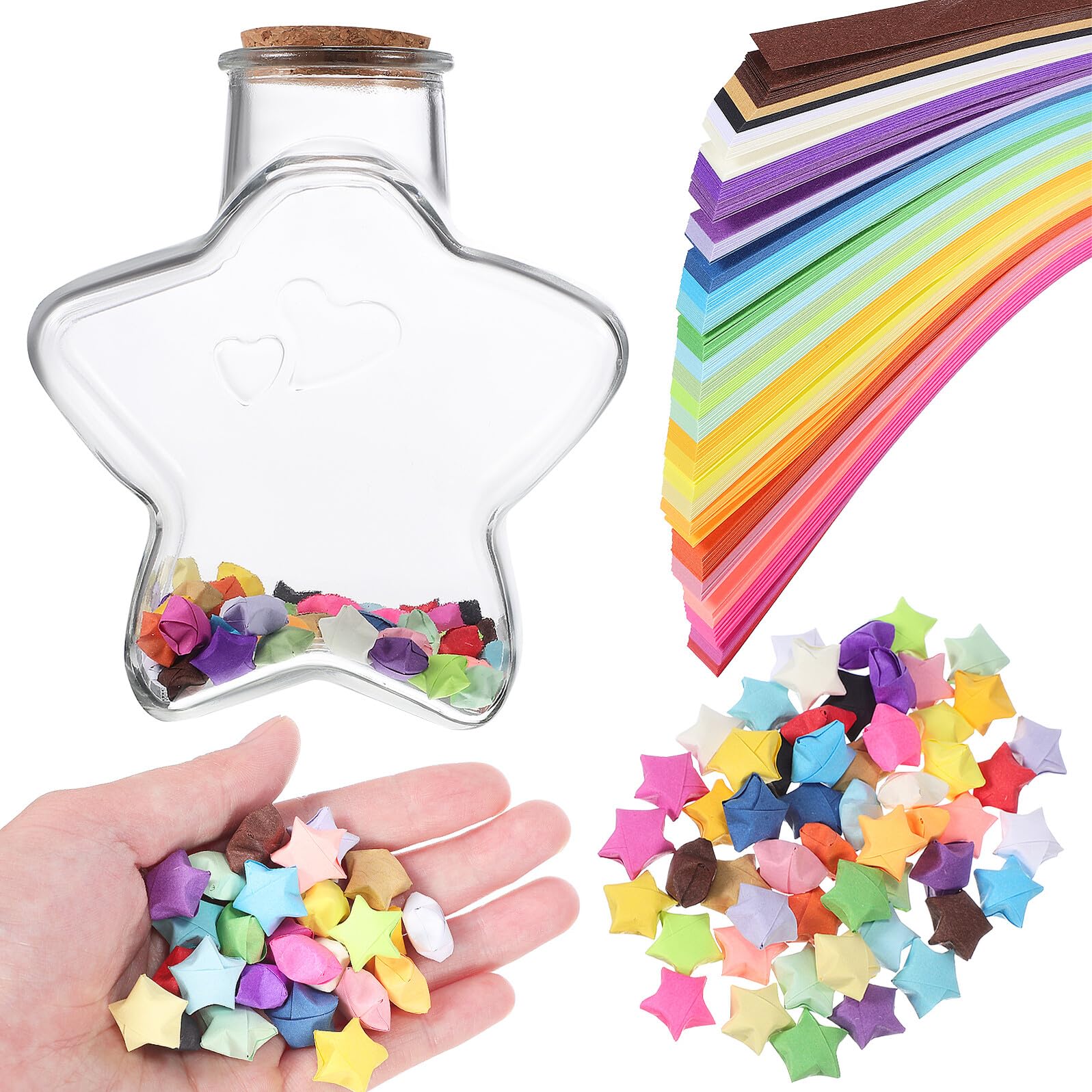 Strisce di Carta per Stelle Origami 540 Fogli con Barattolo